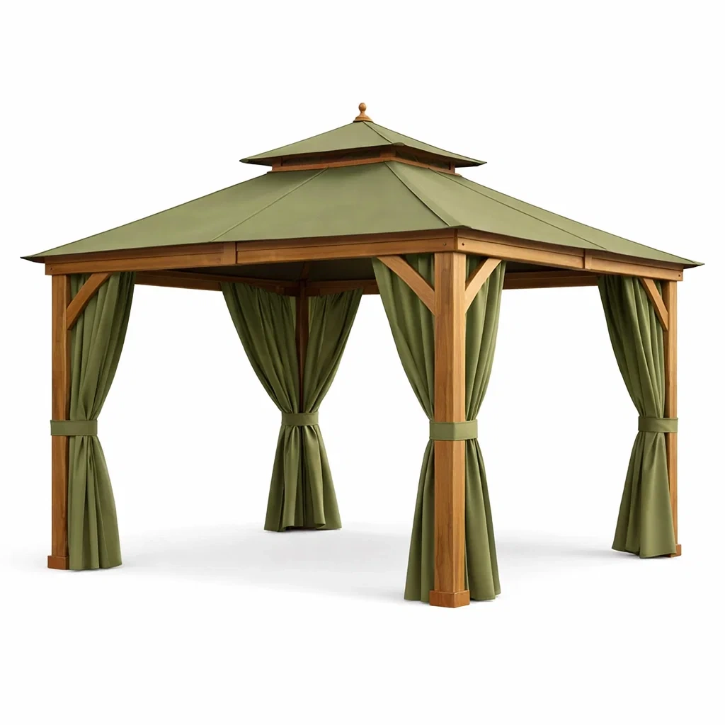 Pavillon mit Holzrahmen 3x3m Olivgrün Polyester-Homelito