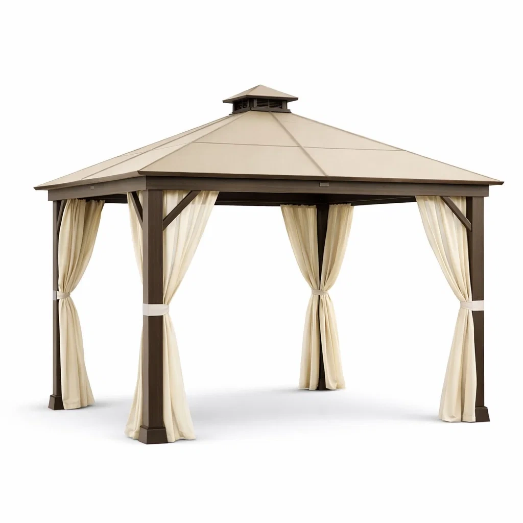 Pavillon 3x3m Stahlrahmen Polyester Braun/Beige-Homelito