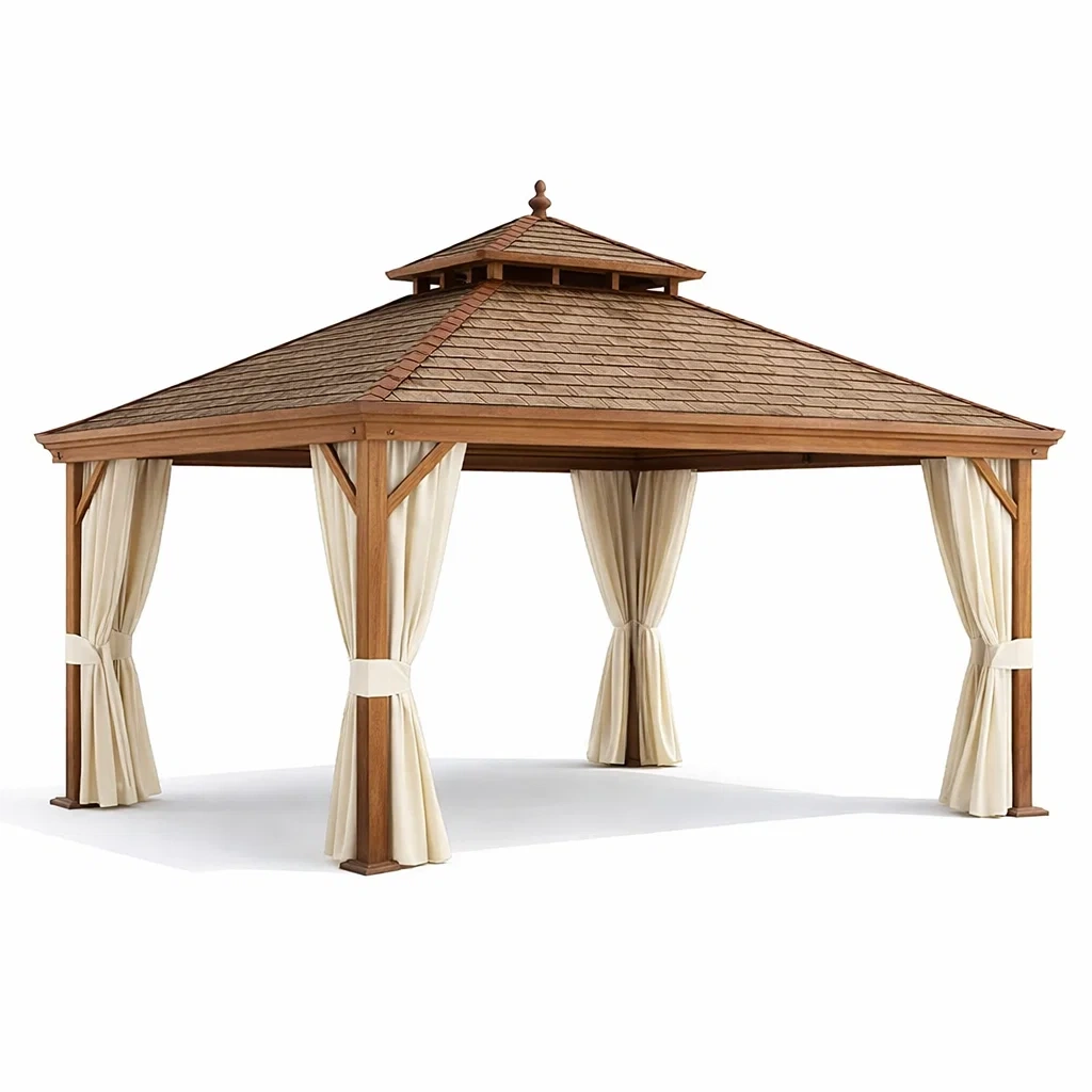 Pavillon Holzrahmen Asphalt-Schindeln Polyester Vorhänge-Homelito