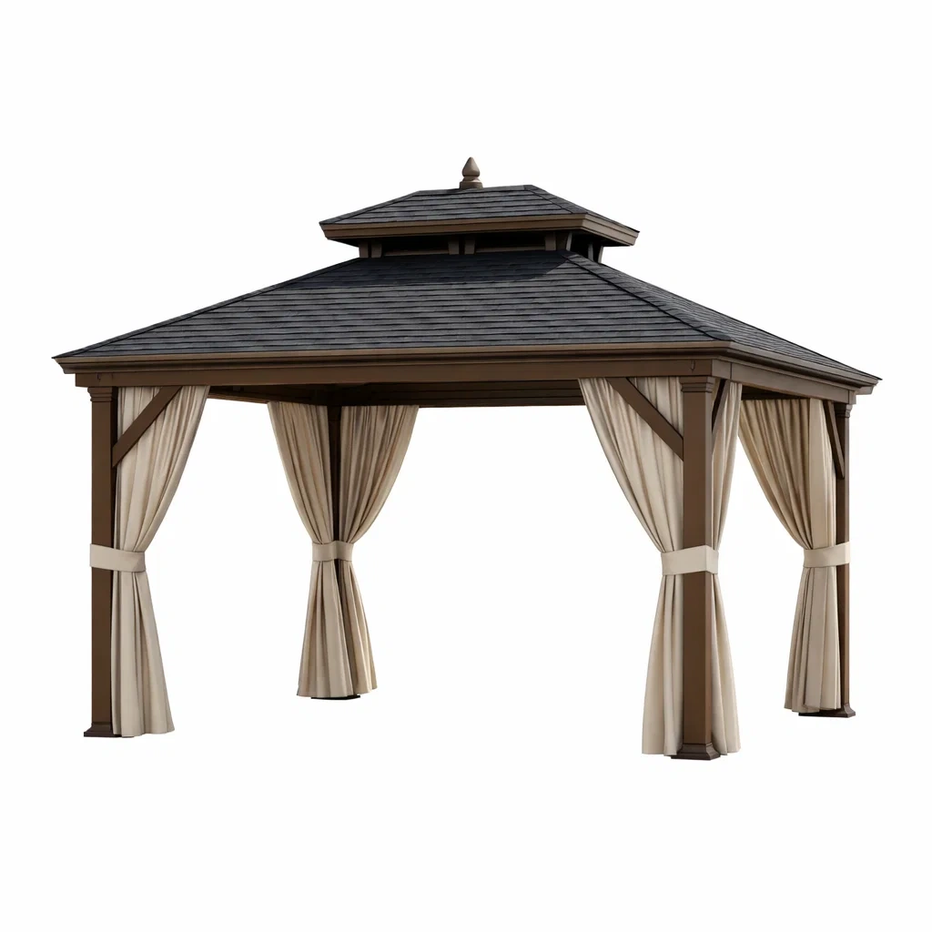 Gartenpavillon Holzrahmen 3x4m Beige Polyester Vorhänge-Homelito