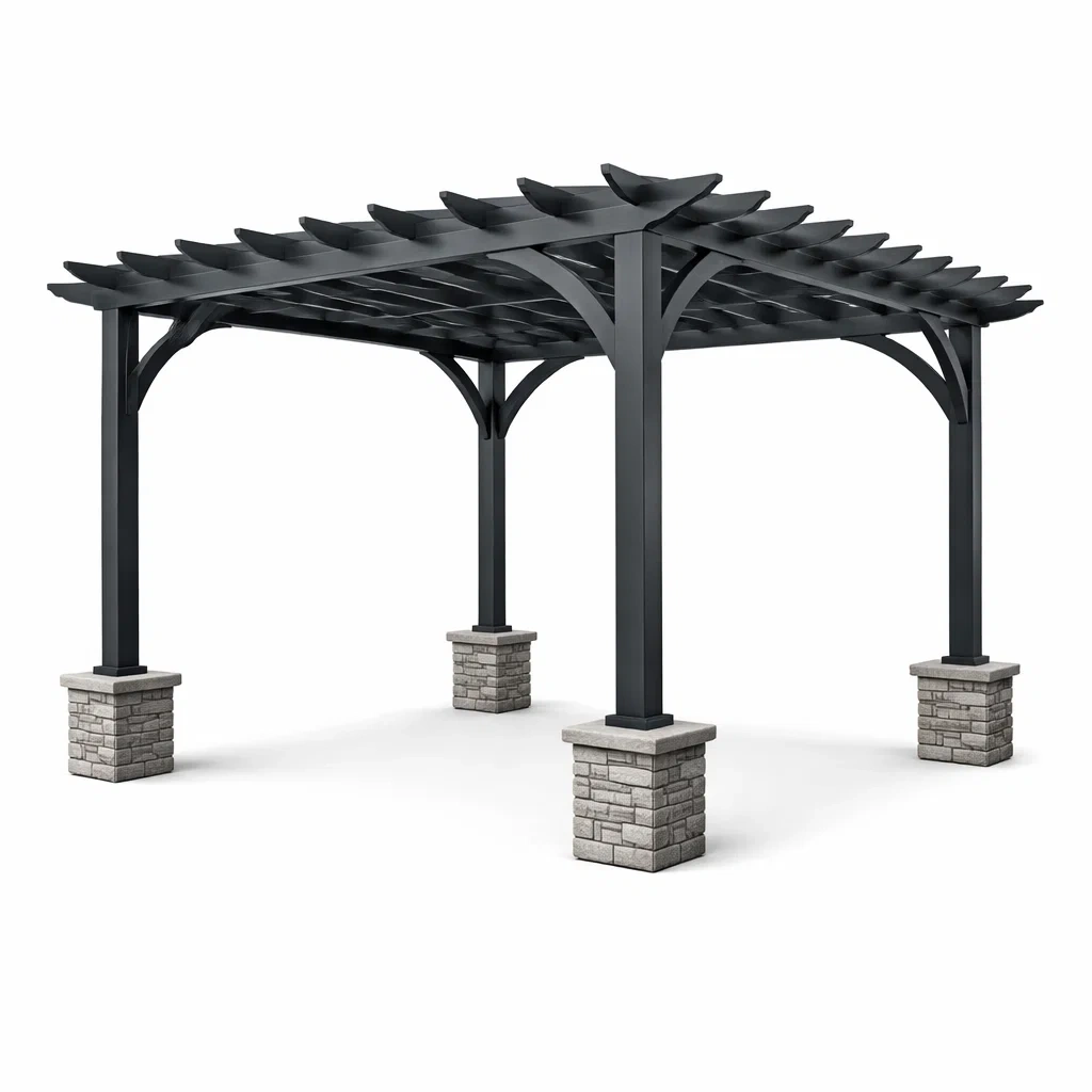 Aluminium Pergola 3x3m in Anthrazit mit Steinbasis-Homelito