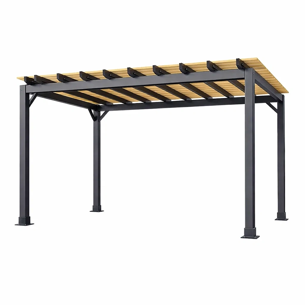 Pergola aus Aluminium und Holz Schwarz/Natur-Homelito
