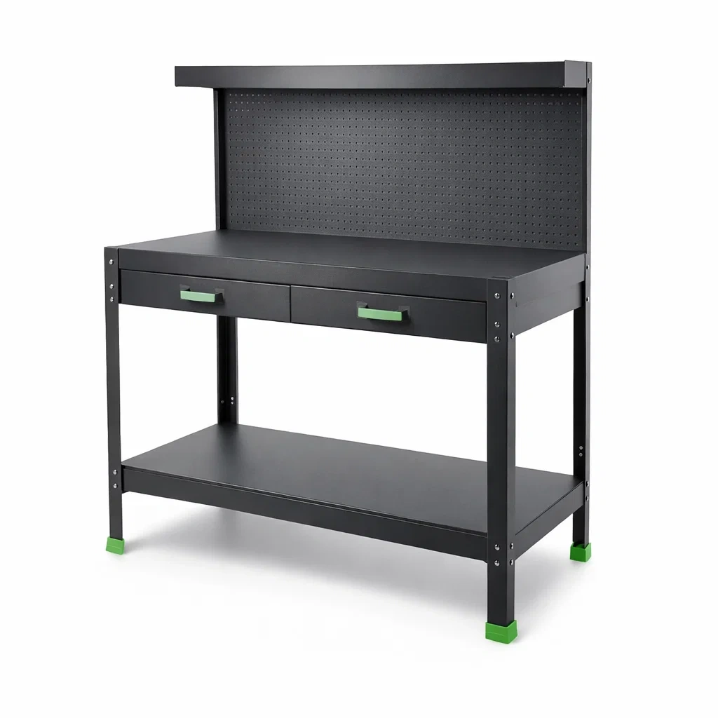 Stahl Werkbank mit Schubladen Schwarz/Grün 120x60x150 cm-Homelito