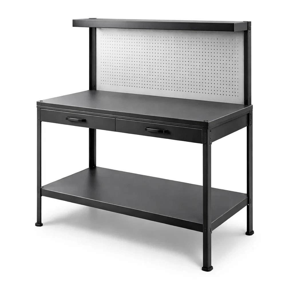 Metallwerkbank mit Schubladen und Lochwand 120x60x150 cm Schwarz-Homelito