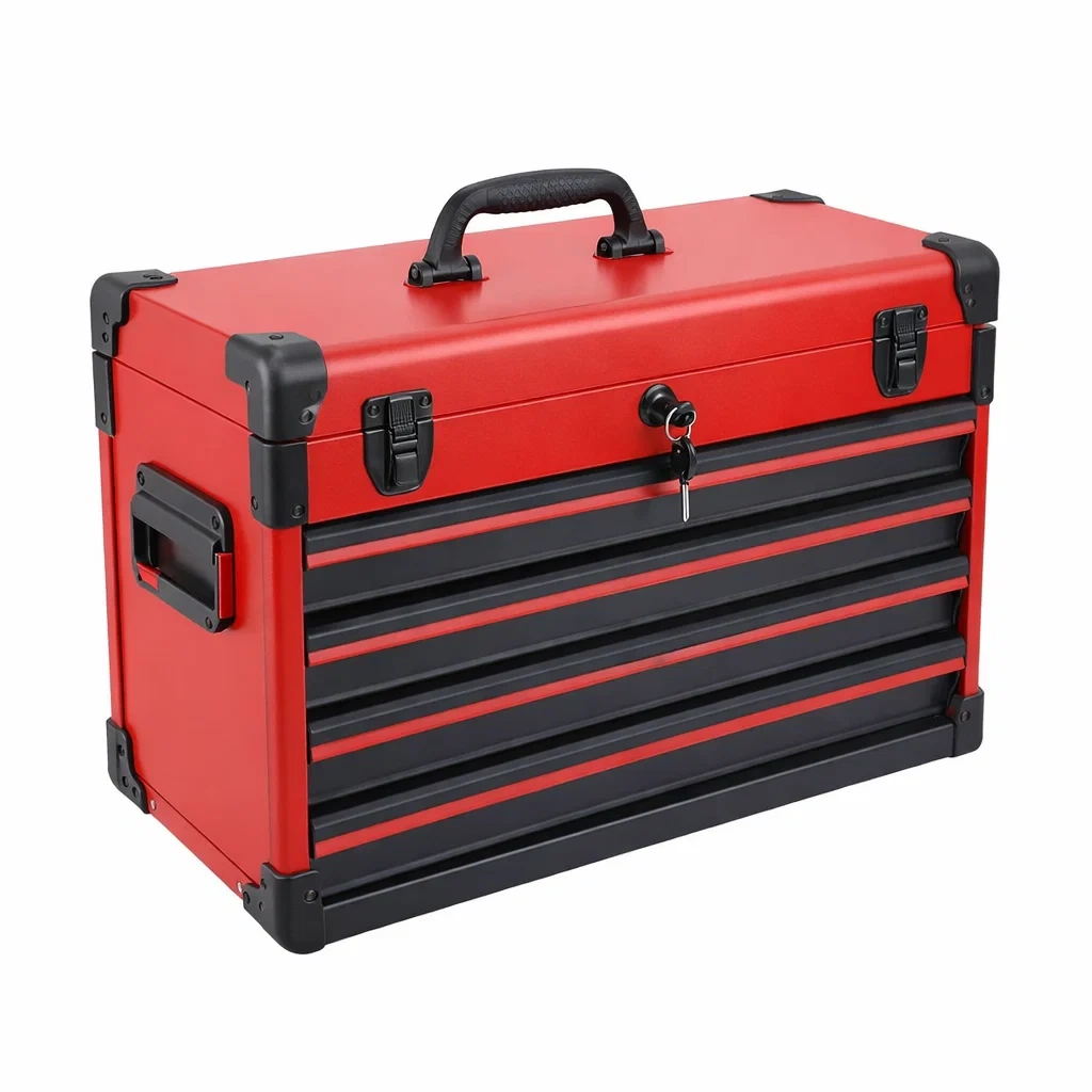 Metall Werkzeugkasten mit 4 Schubladen Rot/Schwarz 51 cm-Homelito