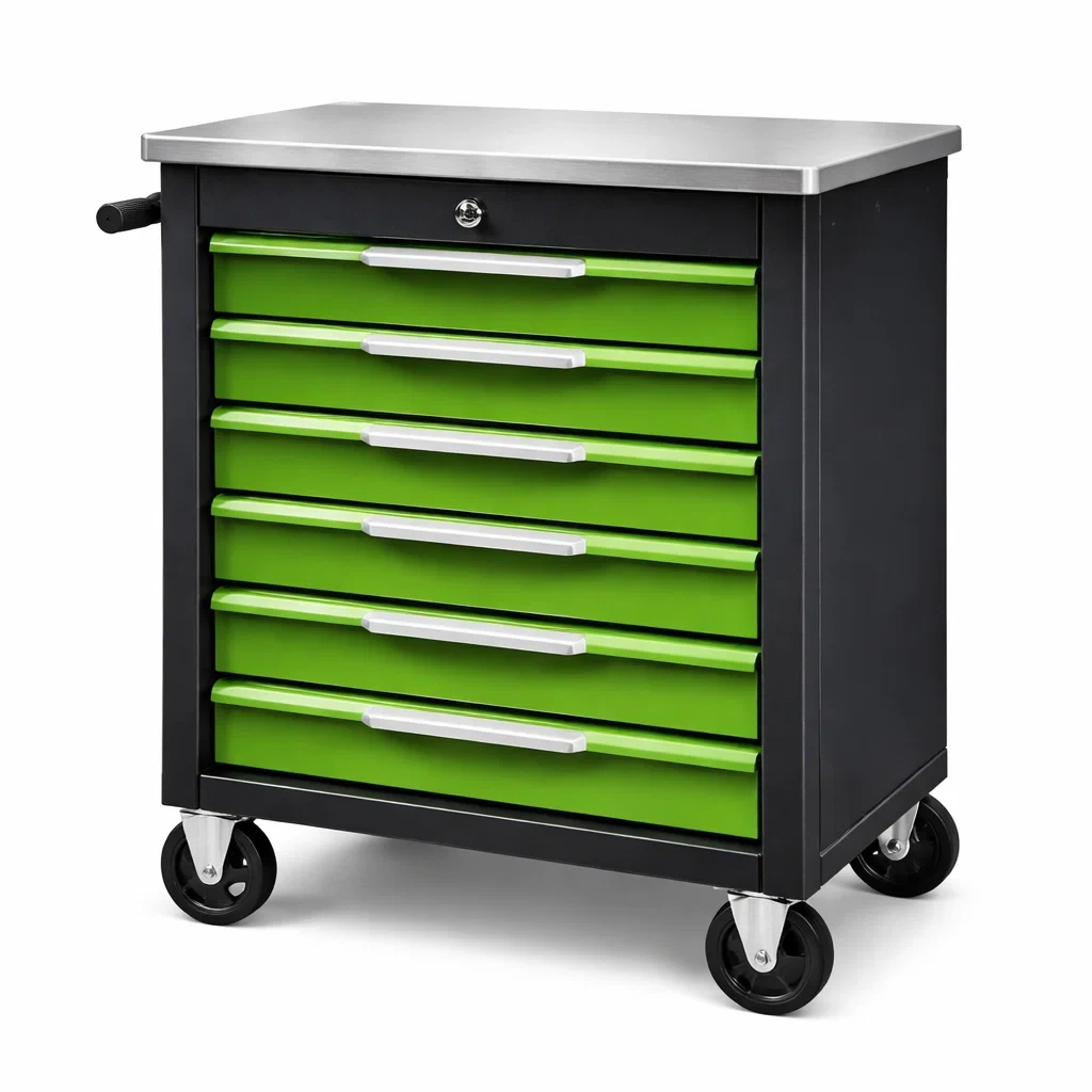 Stahl Werkzeugwagen mit 6 Schubladen Grün/Schwarz 85x70x45cm-Homelito