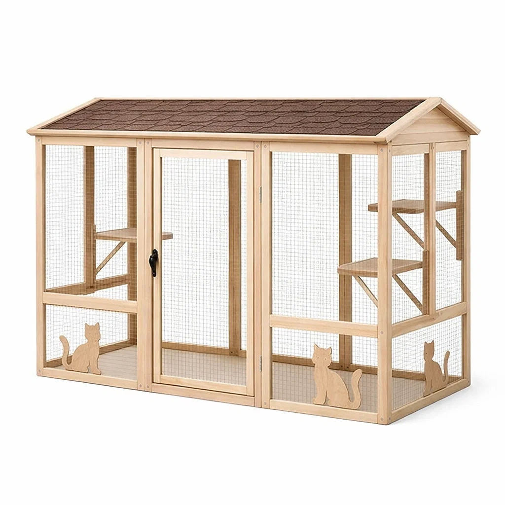 Holz Katzengehege mit Dach und Plattformen Natur-Homelito