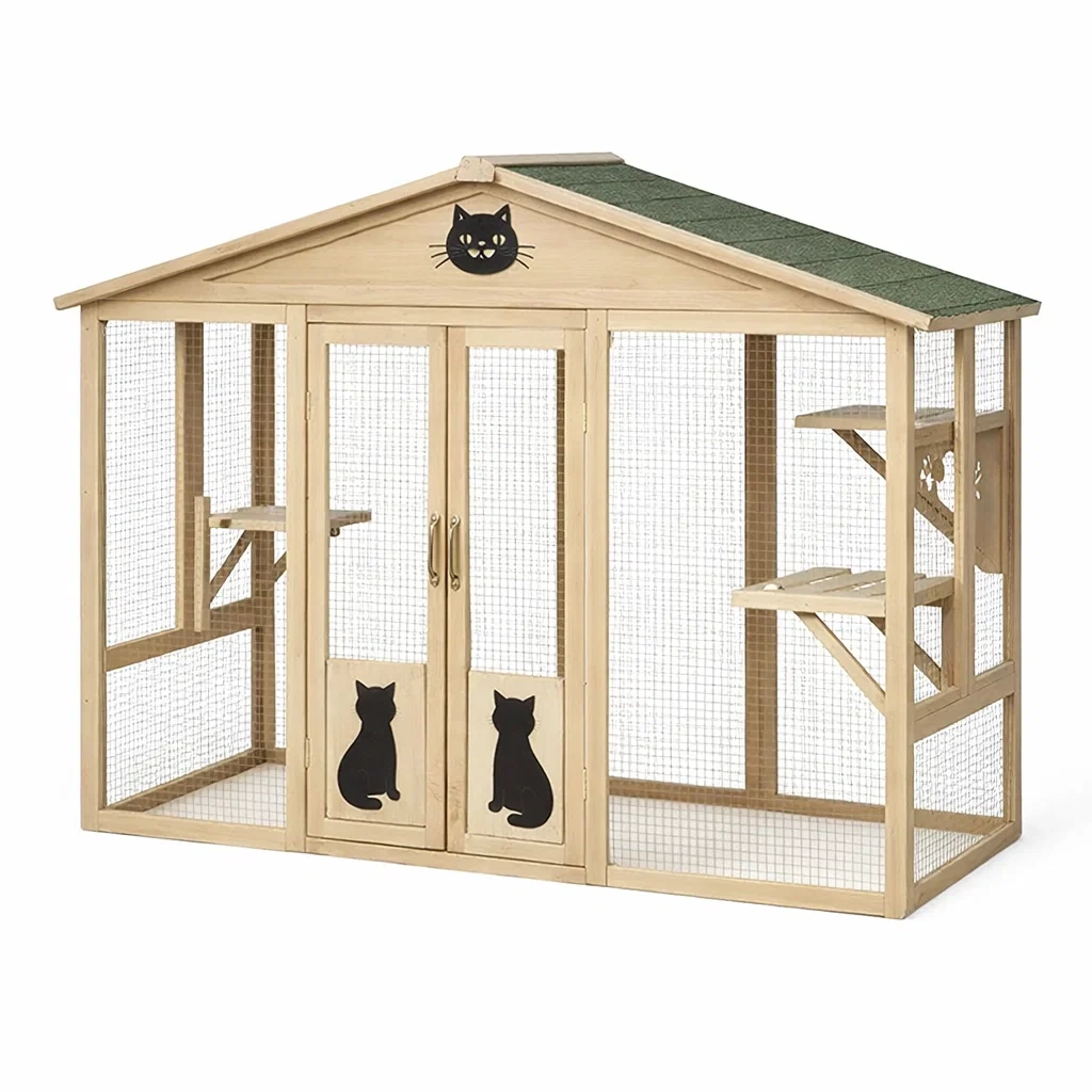 Holz Katzengehege mit Metallgitter-Homelito