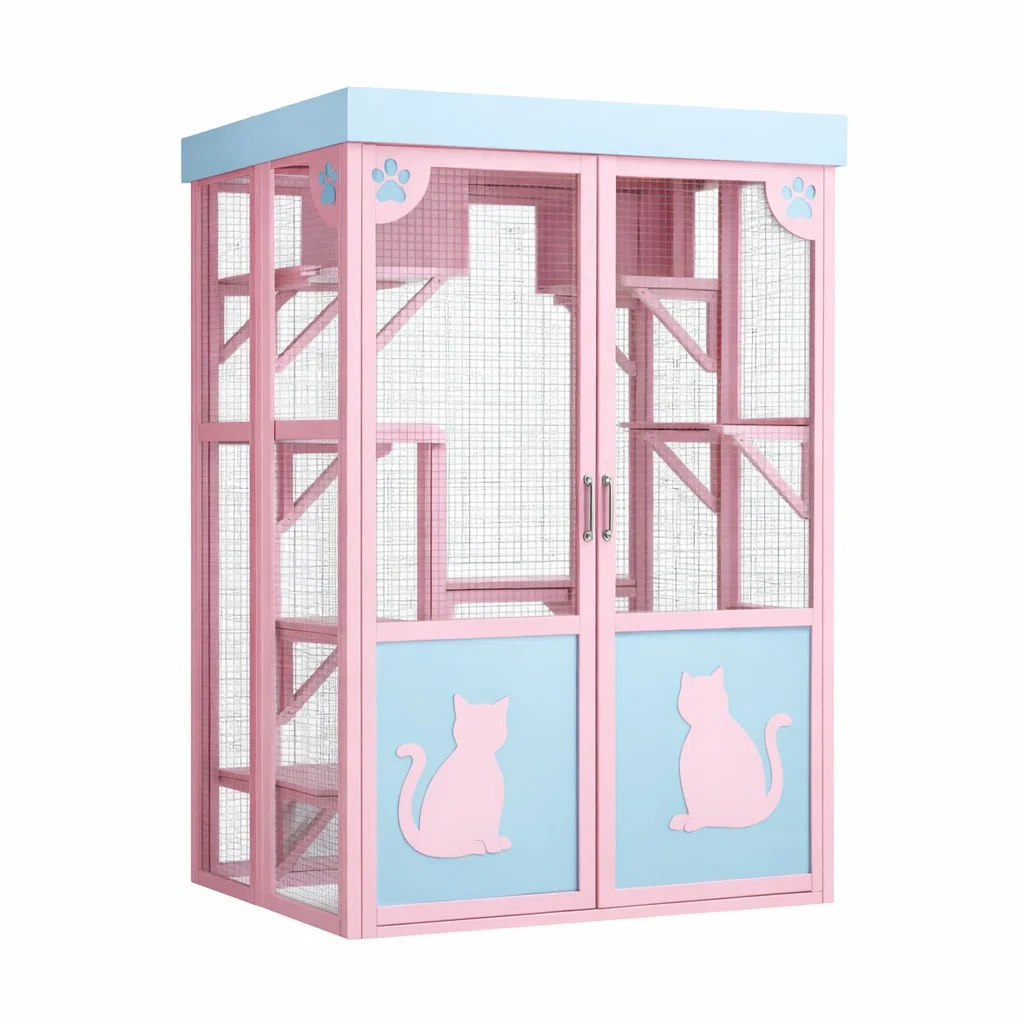 Katzenhaus Holz Rosa/Blau 140x75x160 cm-Homelito