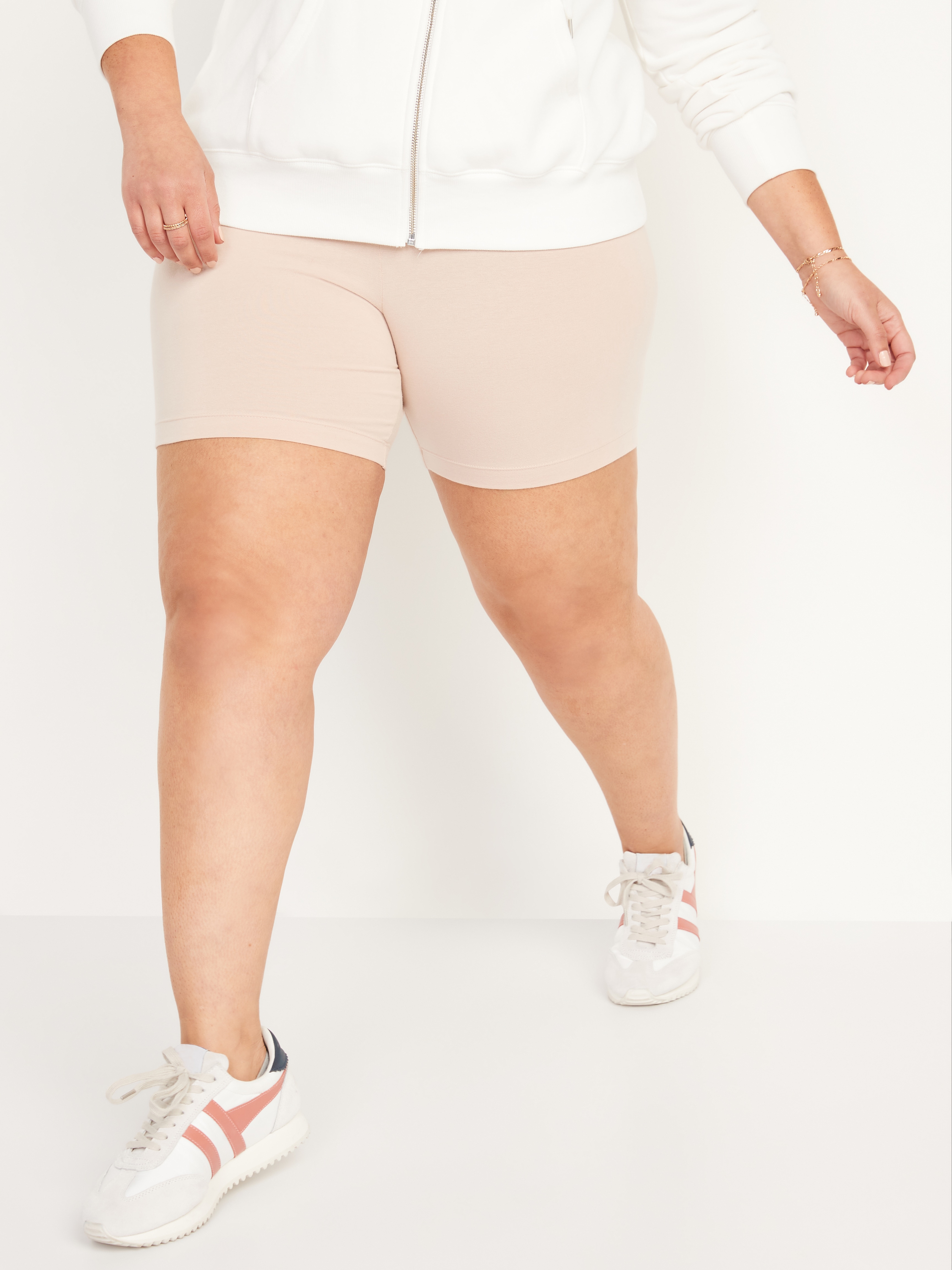High-Waisted Cotton Biker Shorts -- 6-inch inseam - Frappe - 7