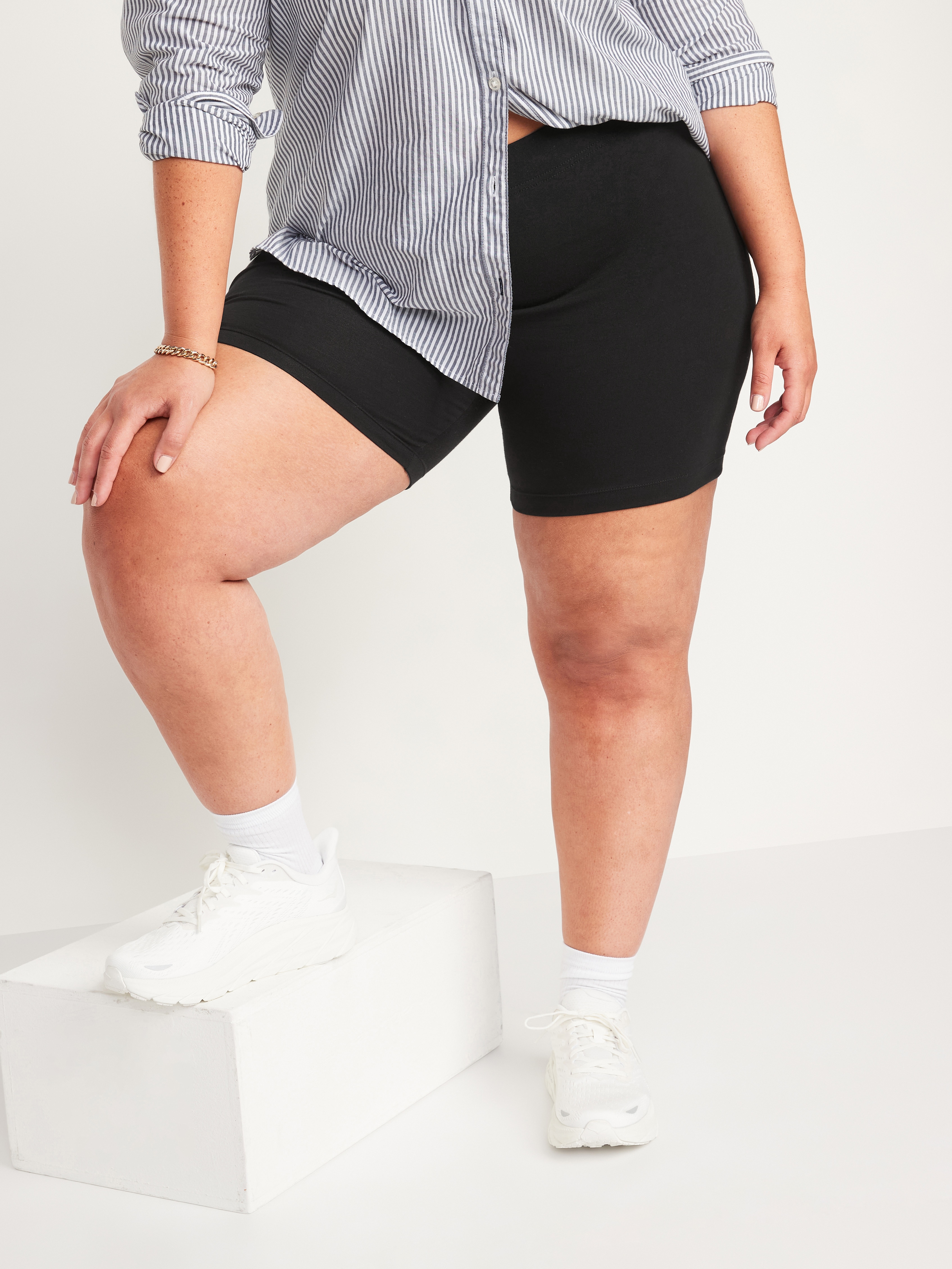 High-Waisted Cotton Biker Shorts -- 6-inch inseam - Black Jack - 7