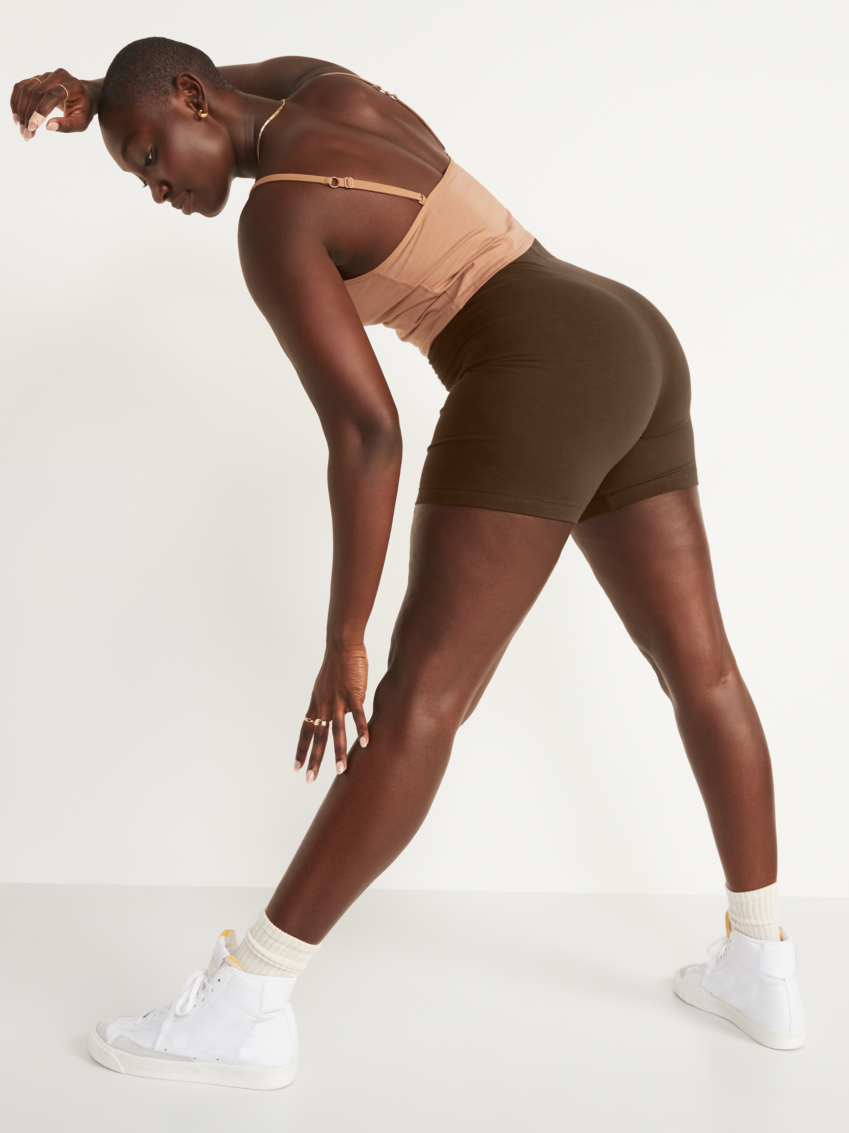 High-Waisted Cotton Biker Shorts -- 6-inch inseam - Dark Walnut - 2