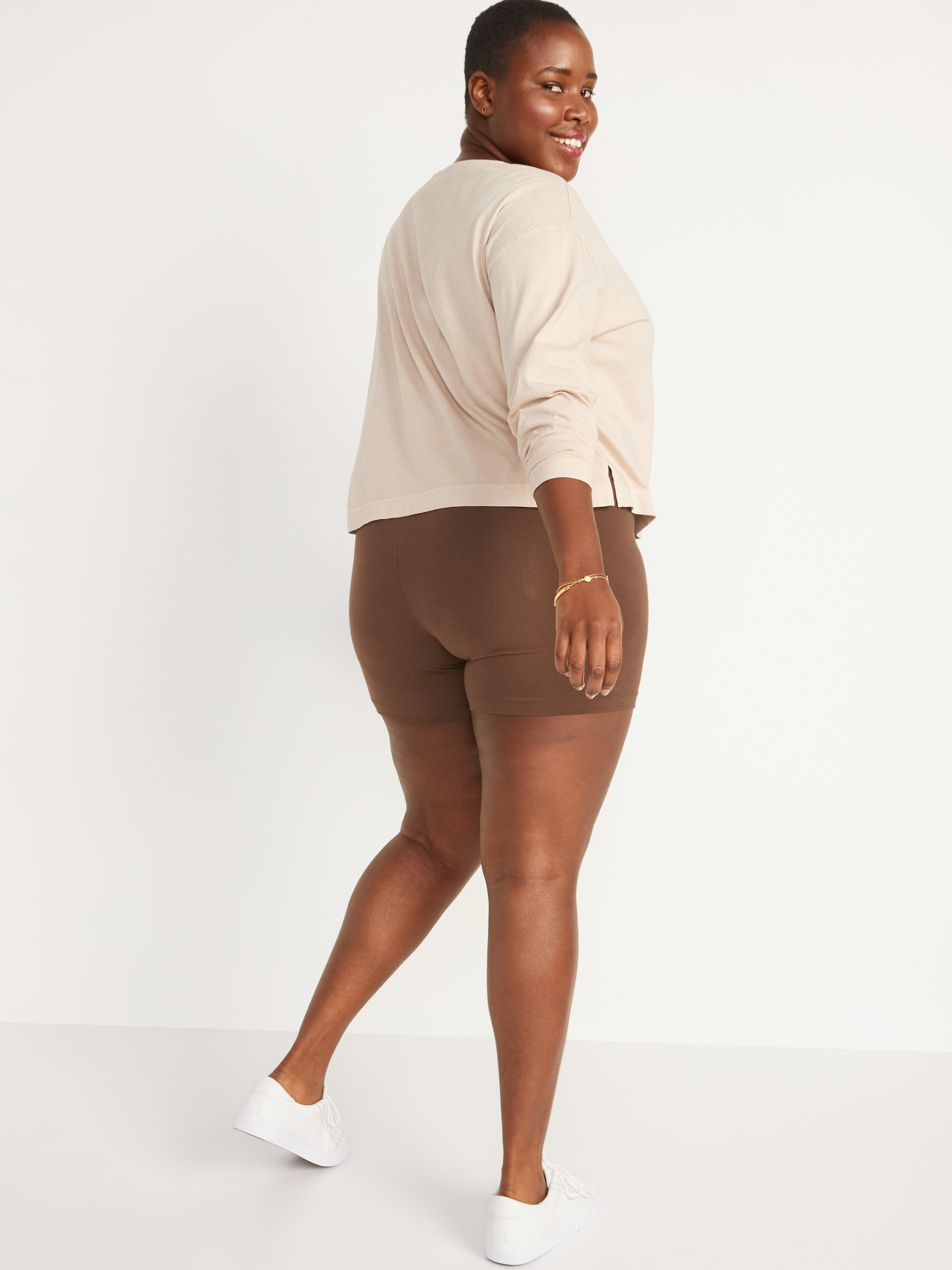 High-Waisted Cotton Biker Shorts -- 6-inch inseam - Dark Walnut - 8