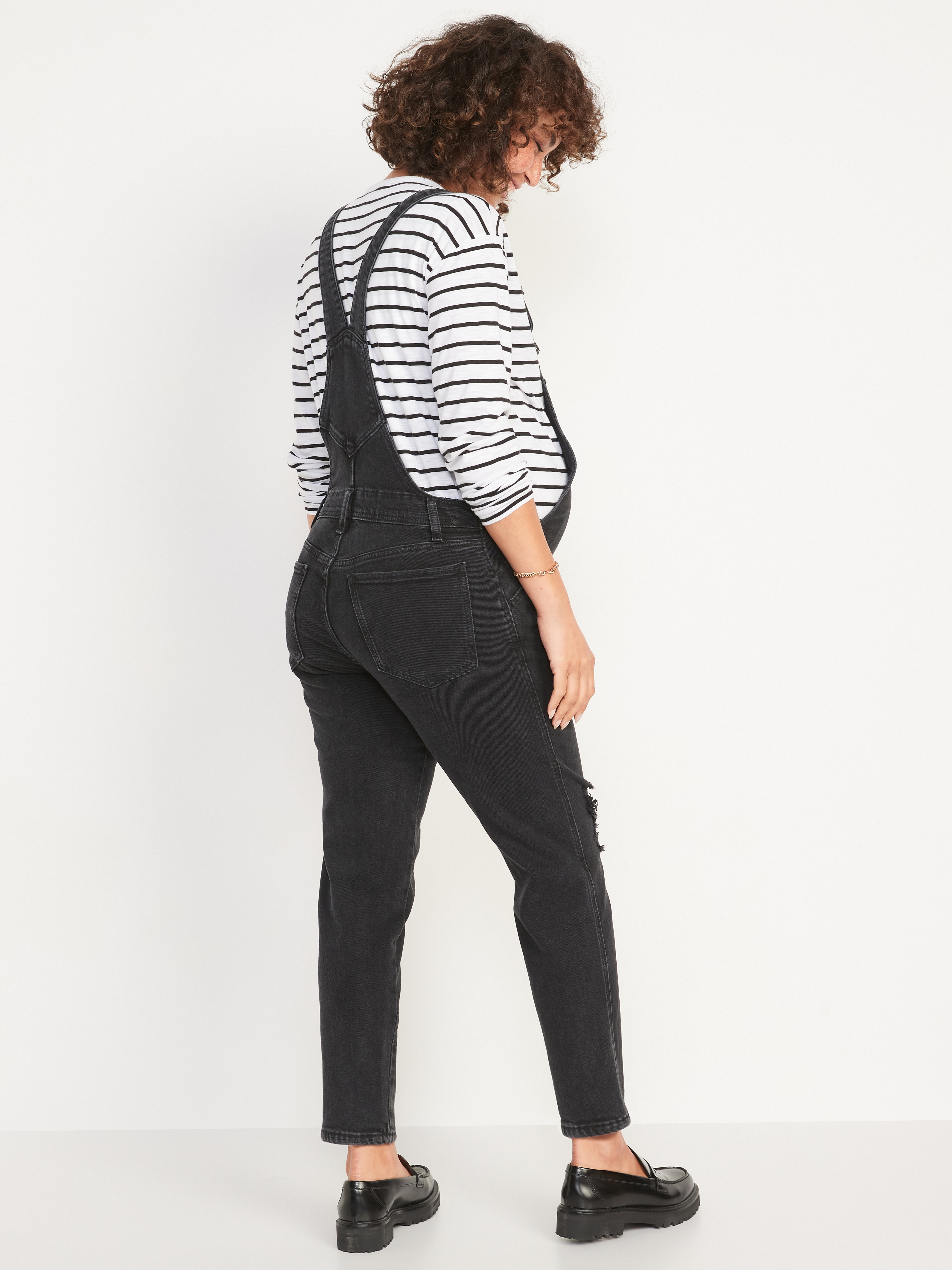 Maternity Side-Panel OG Straight Jean Overalls - Black Jack - 2