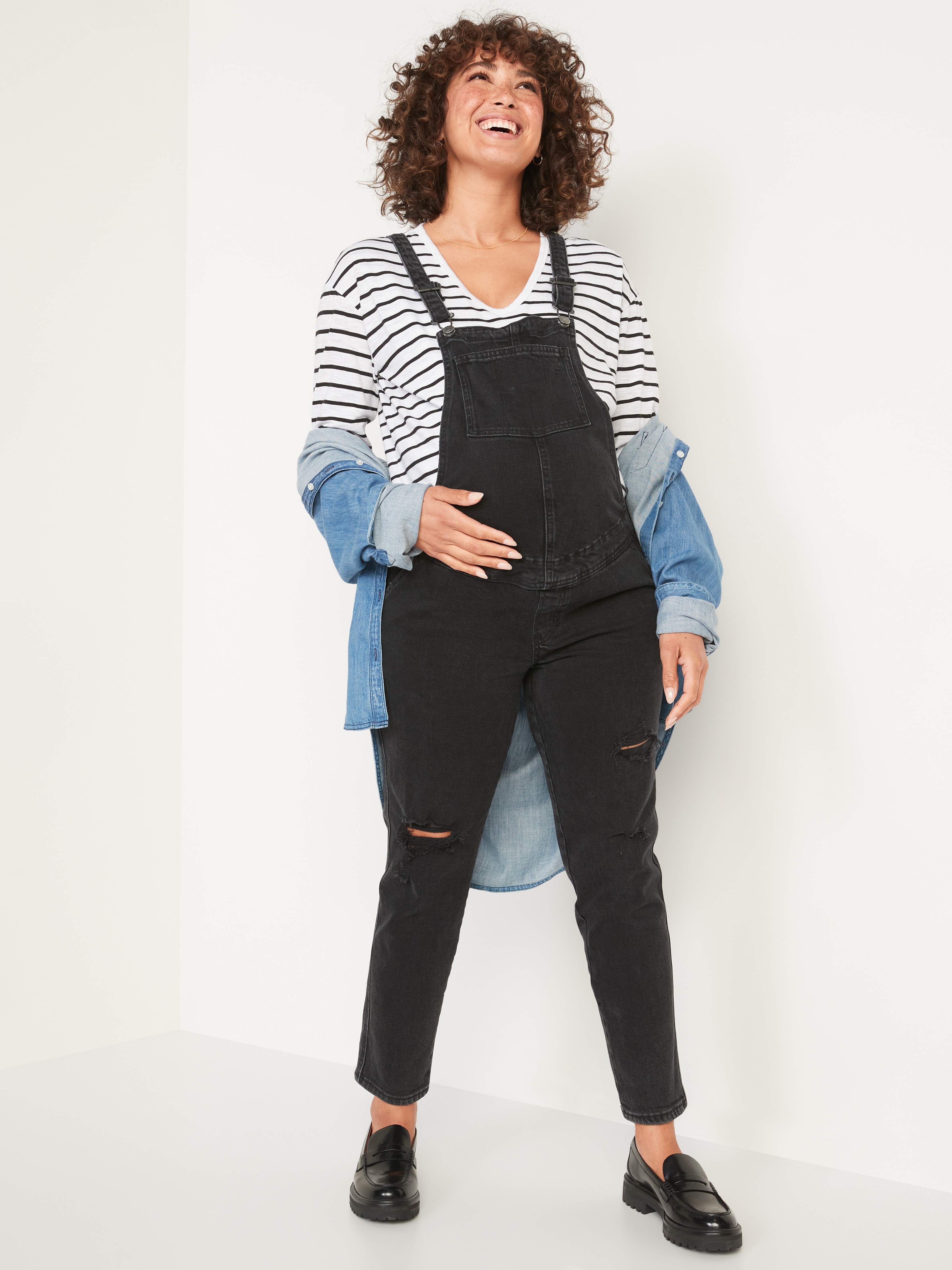 Maternity Side-Panel OG Straight Jean Overalls - Black Jack - 3