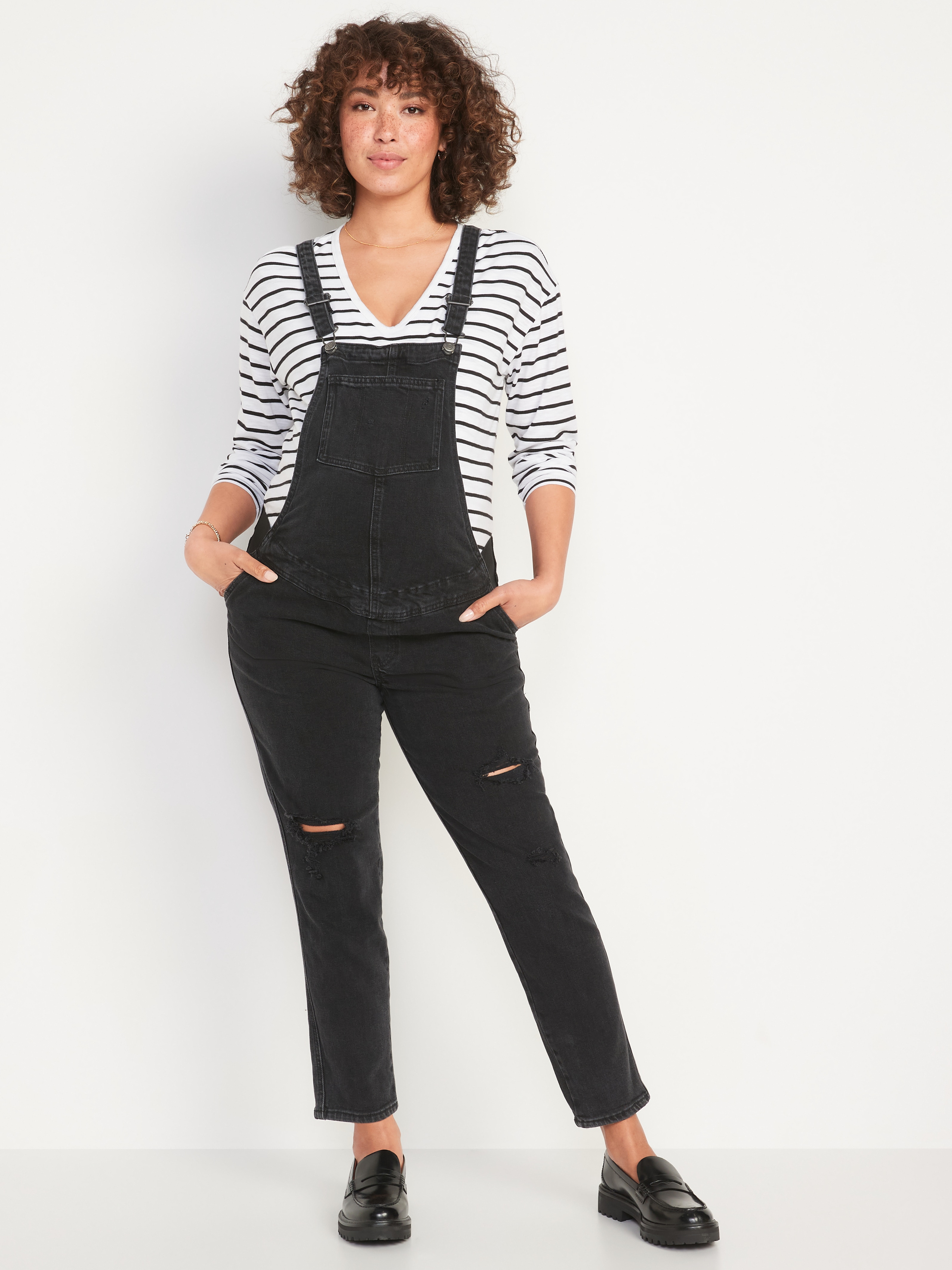 Maternity Side-Panel OG Straight Jean Overalls - Black Jack - 1