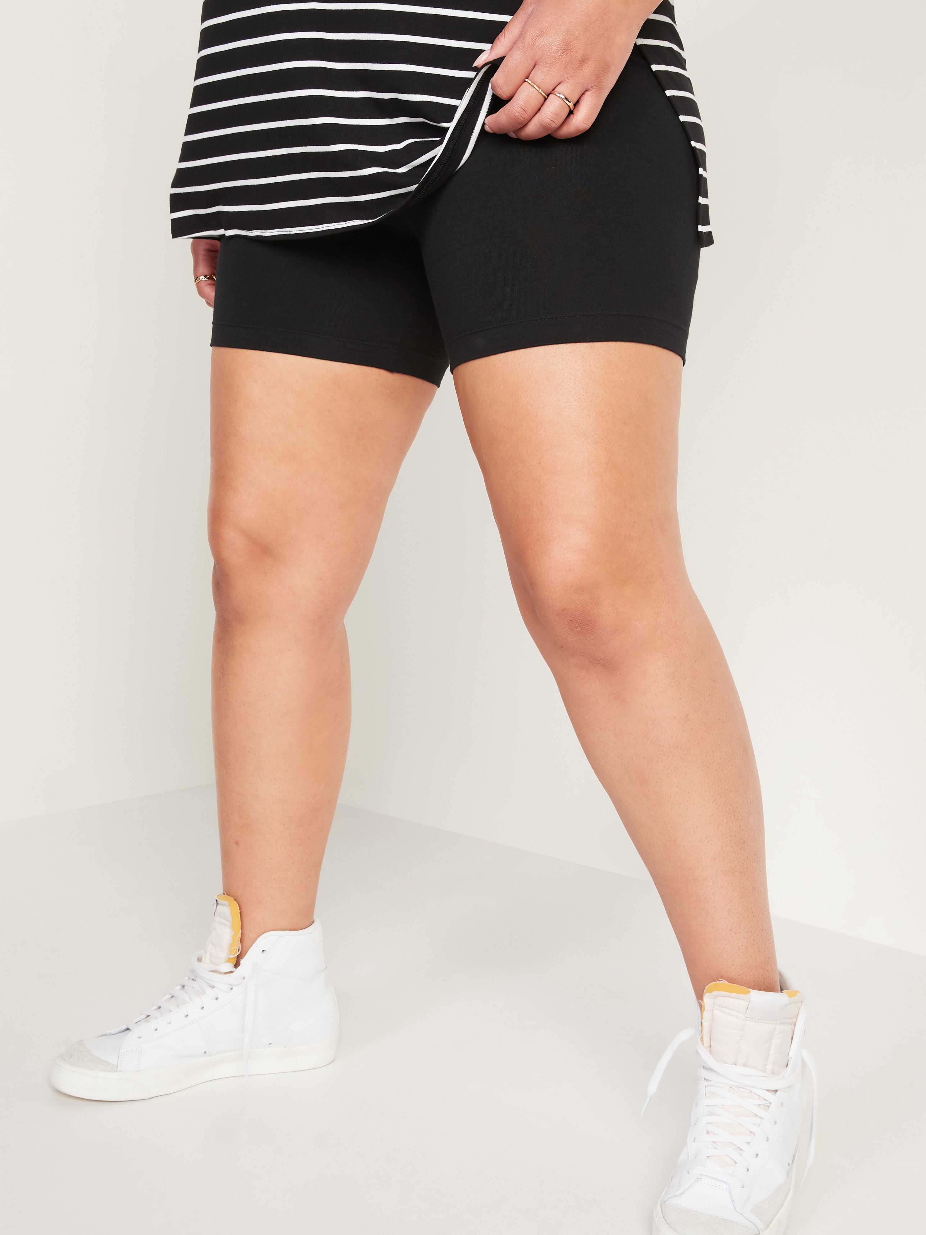 High-Waisted Cotton Biker Shorts -- 6-inch inseam - Black Jack - 5