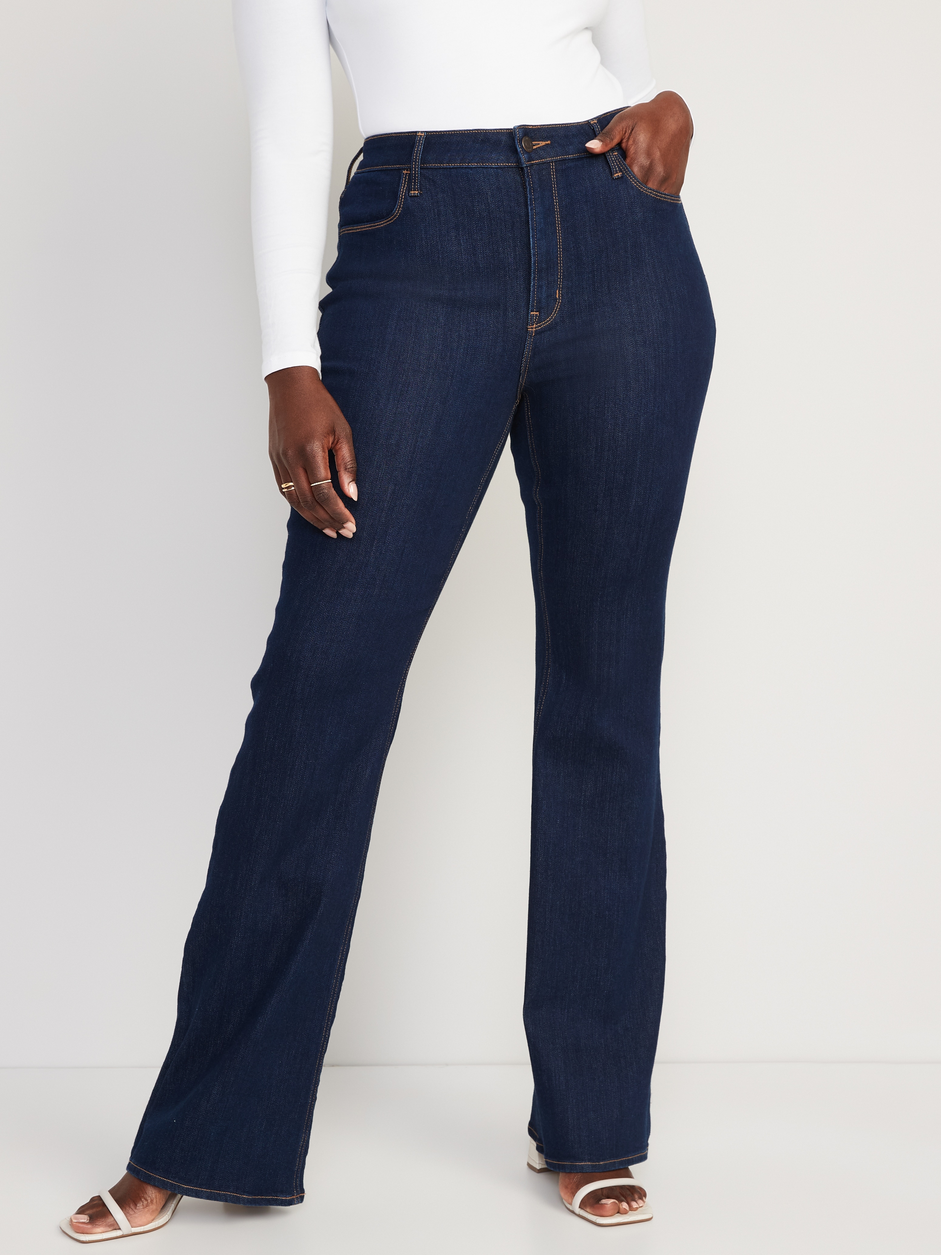 High-Waisted Wow Flare Jeans - Dark Wash - 4