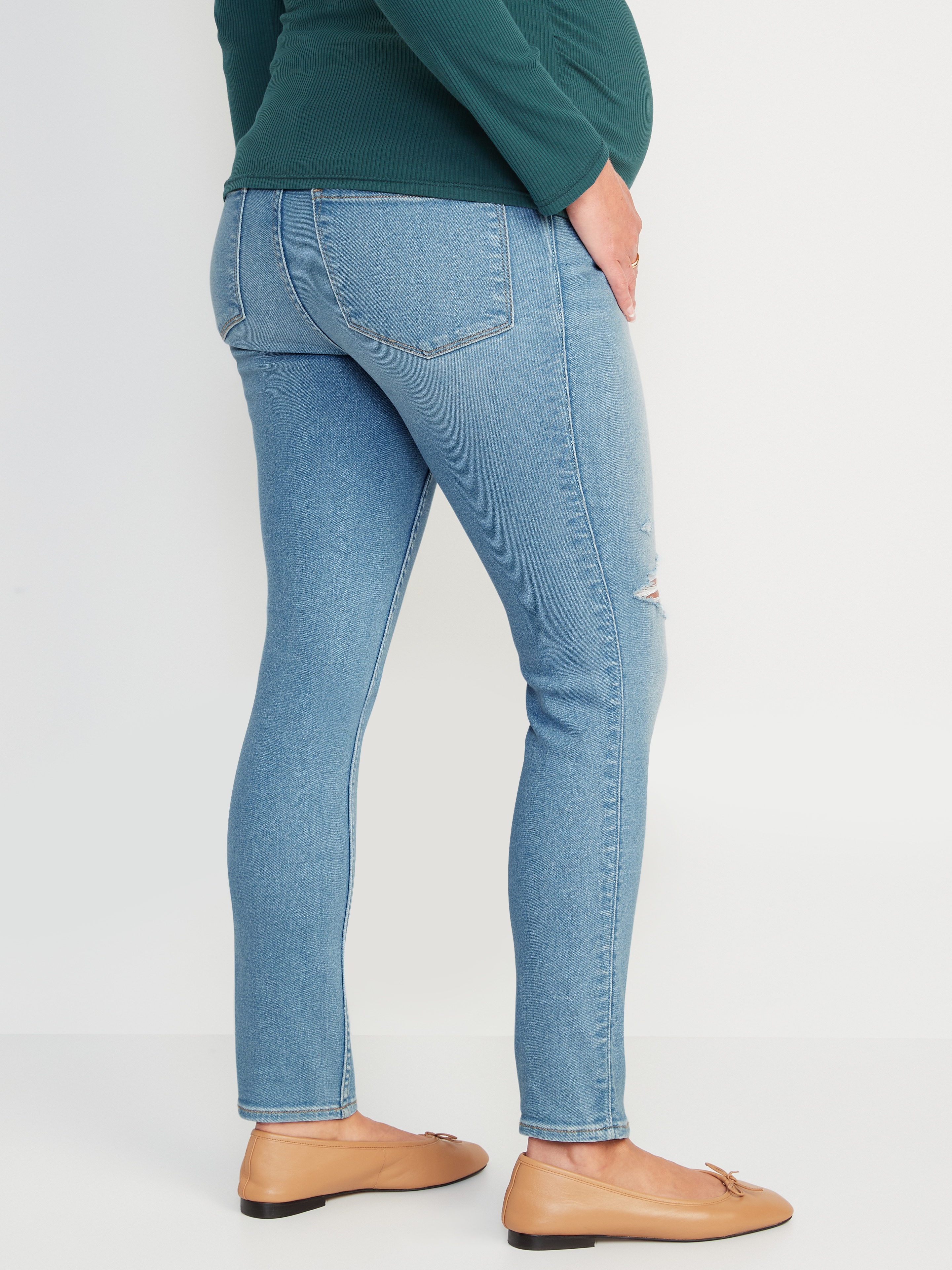 Maternity Rollover-Panel 360° Stretch Super-Skinny Jeans - Light Wash - 2