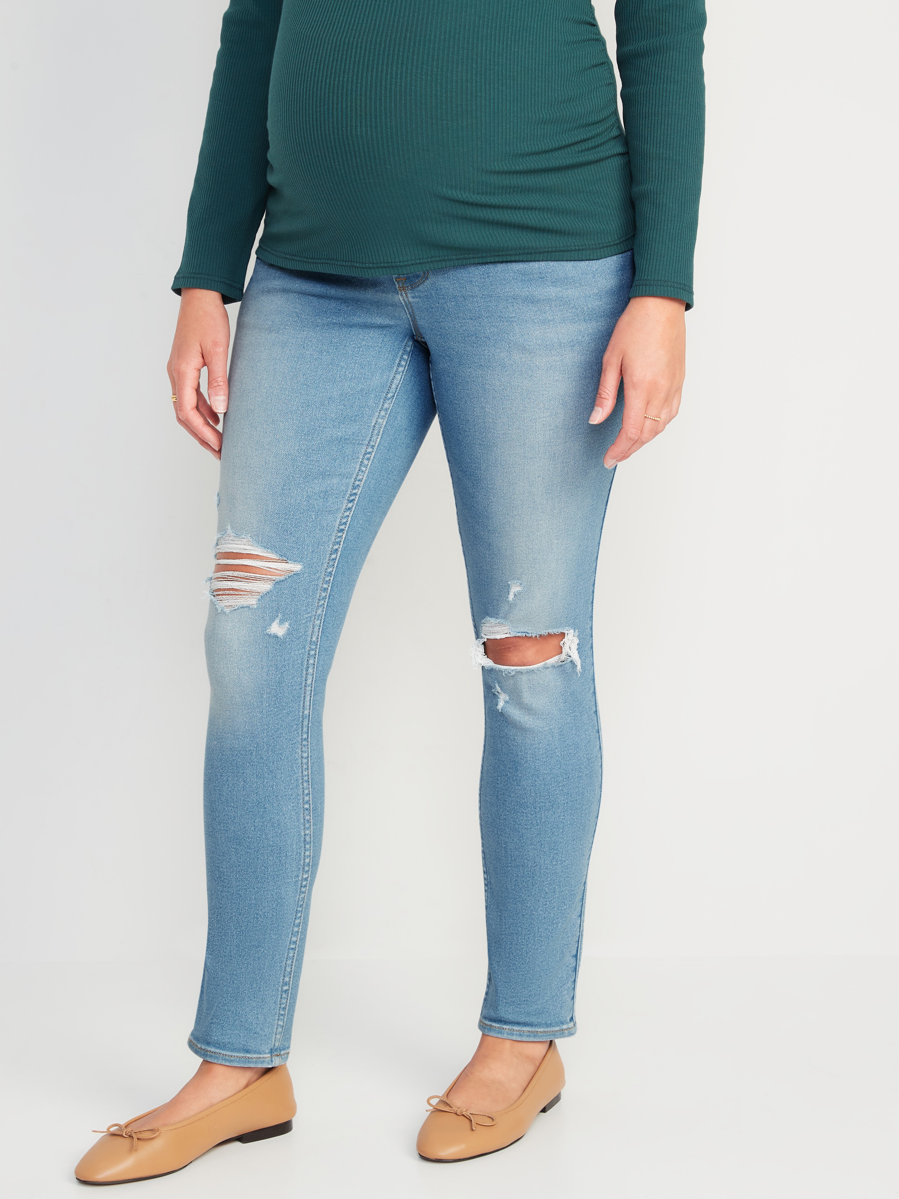 Maternity Rollover-Panel 360° Stretch Super-Skinny Jeans - Light Wash - 1