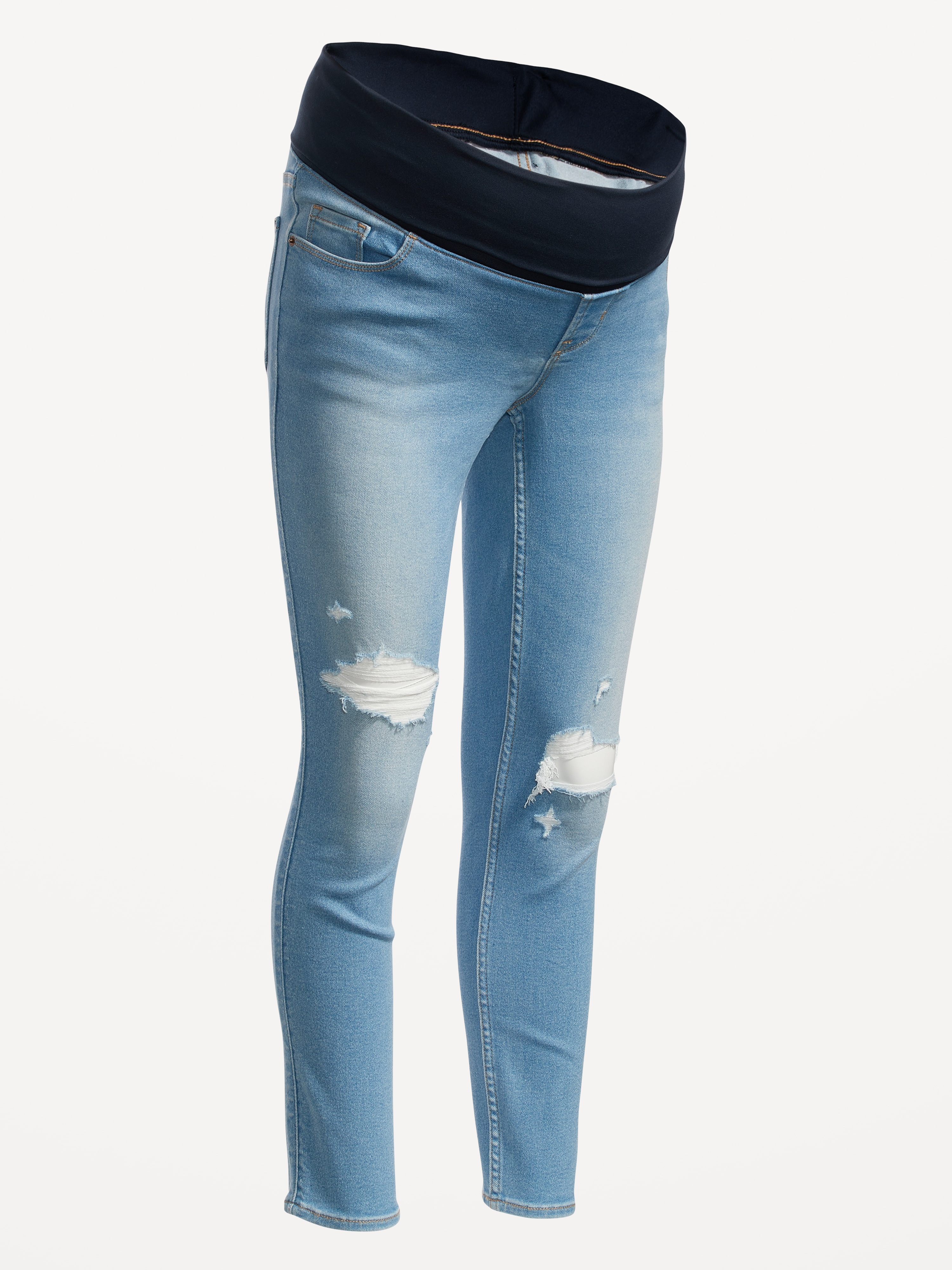 Maternity Rollover-Panel 360° Stretch Super-Skinny Jeans - Light Wash - 4
