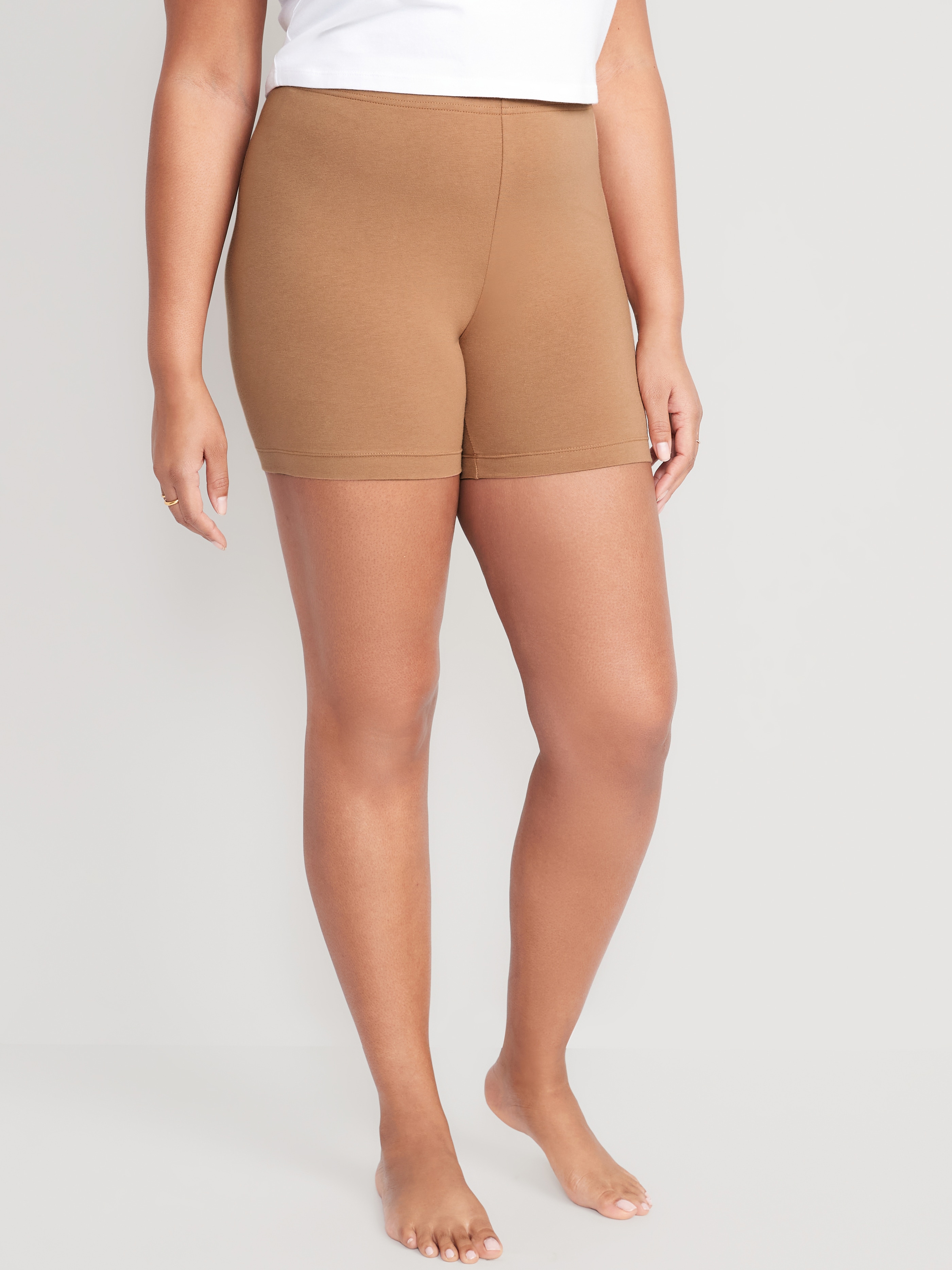 High-Waisted Cotton Biker Shorts -- 6-inch inseam - Cocoa Mocha - 5