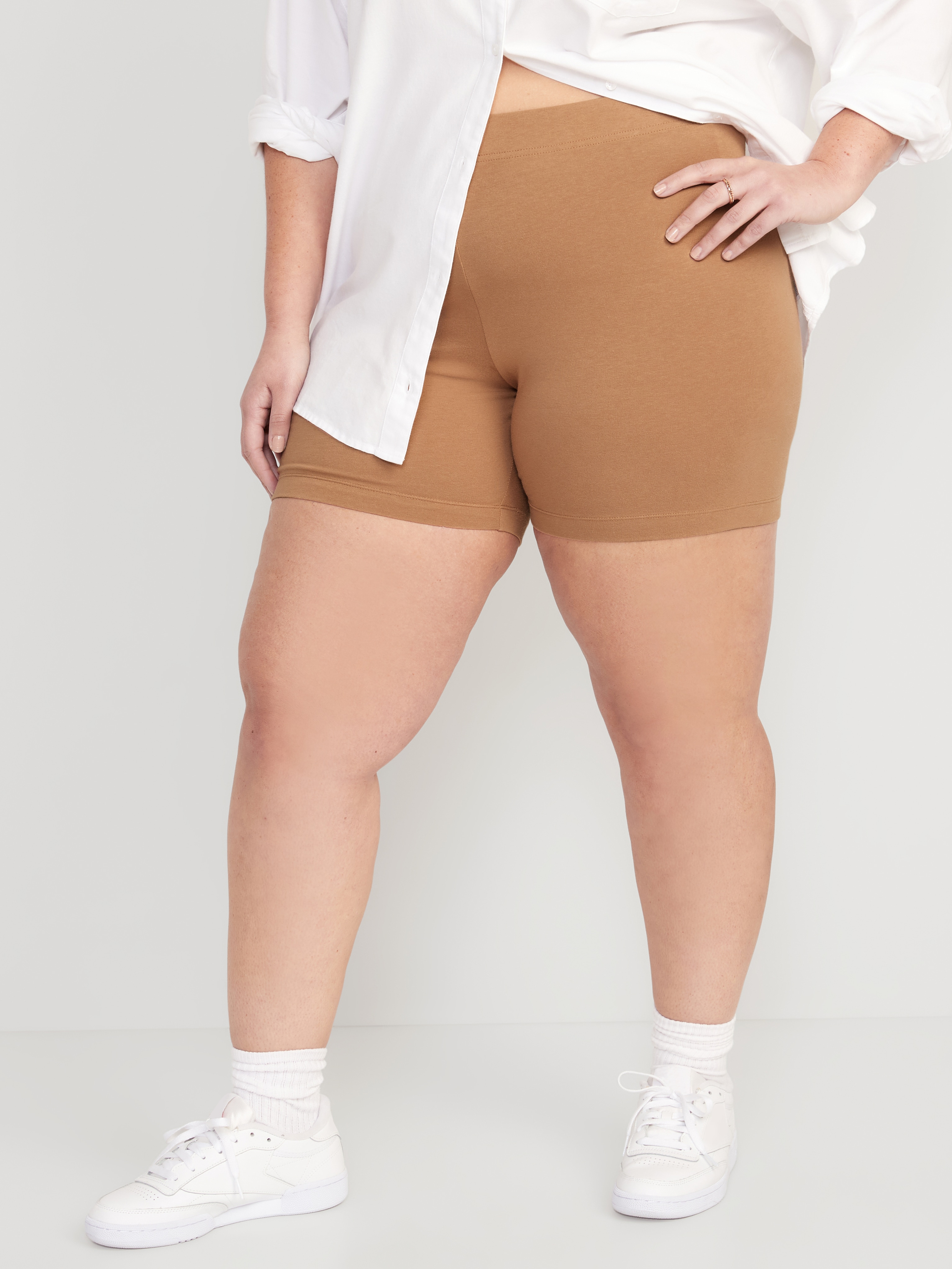 High-Waisted Cotton Biker Shorts -- 6-inch inseam - Cocoa Mocha - 7