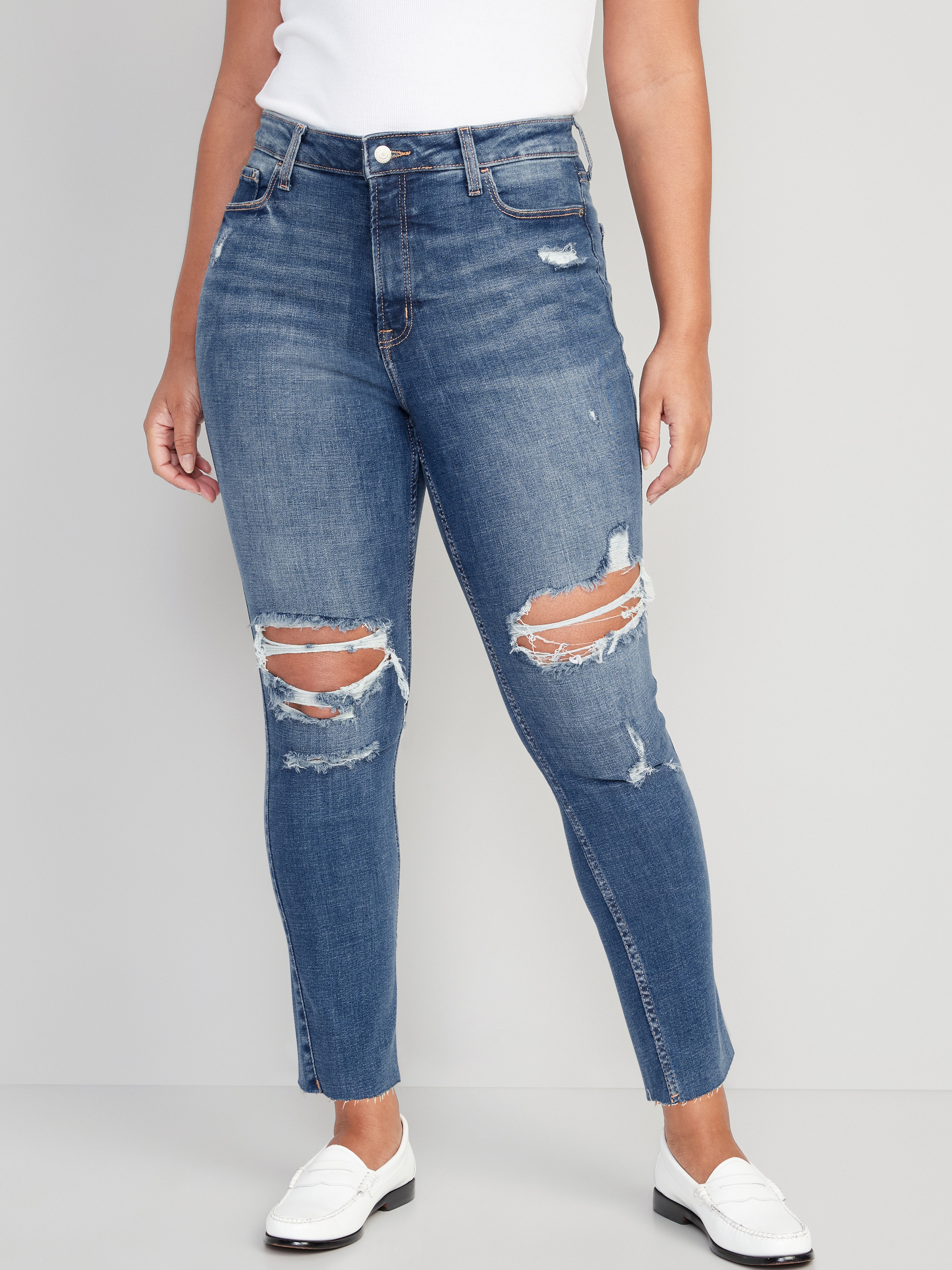 Extra High-Waisted Rockstar 360° Stretch Super-Skinny Jeans - Ripped Medium Wash - 4
