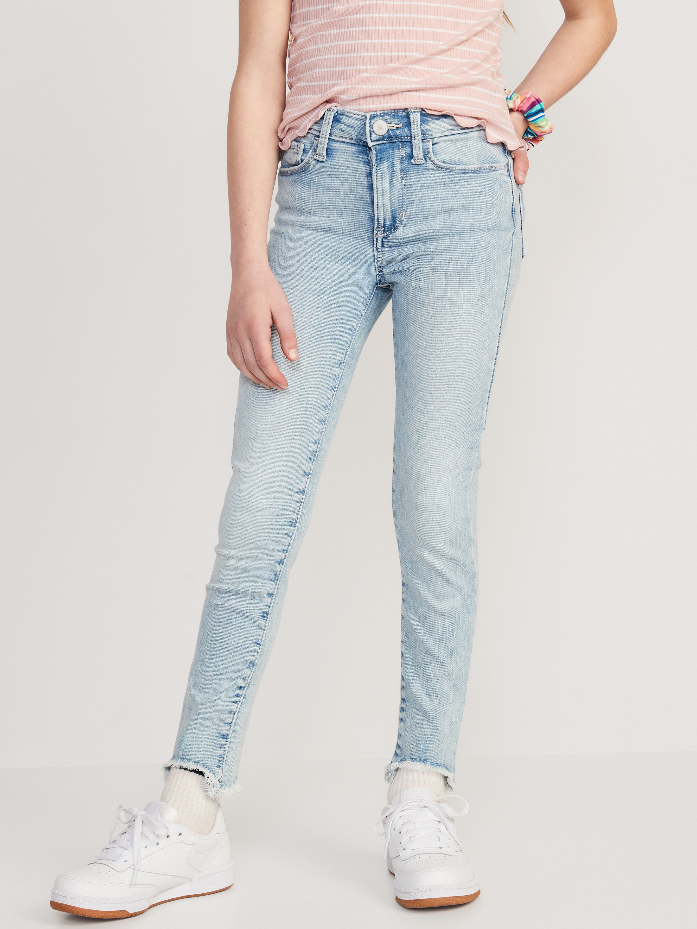 High-Waisted Embroidered Rockstar 360° Stretch Jeggings for Girls - Star Mist (Frayed Hem) - 1