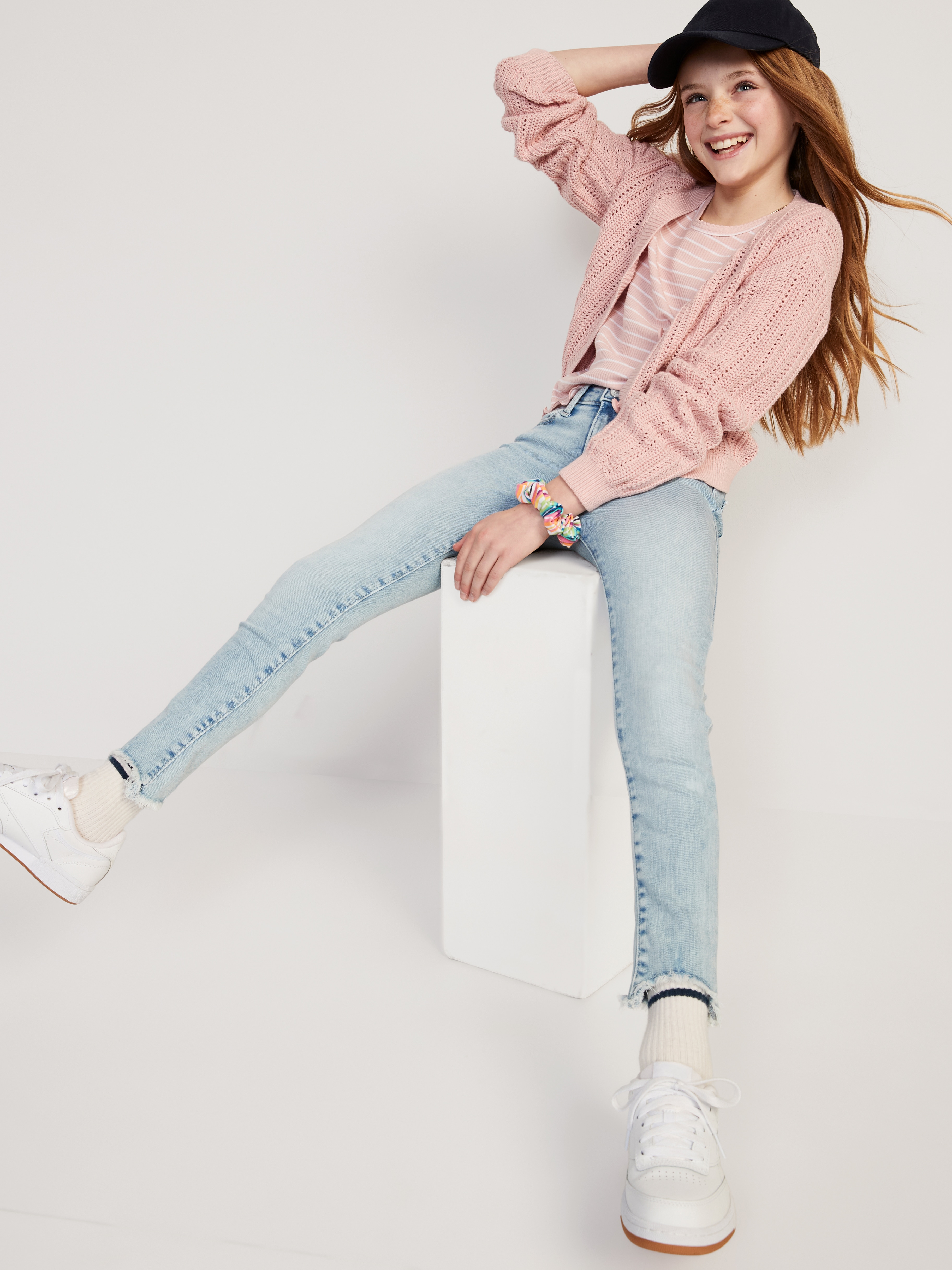 High-Waisted Embroidered Rockstar 360° Stretch Jeggings for Girls - Star Mist (Frayed Hem) - 3