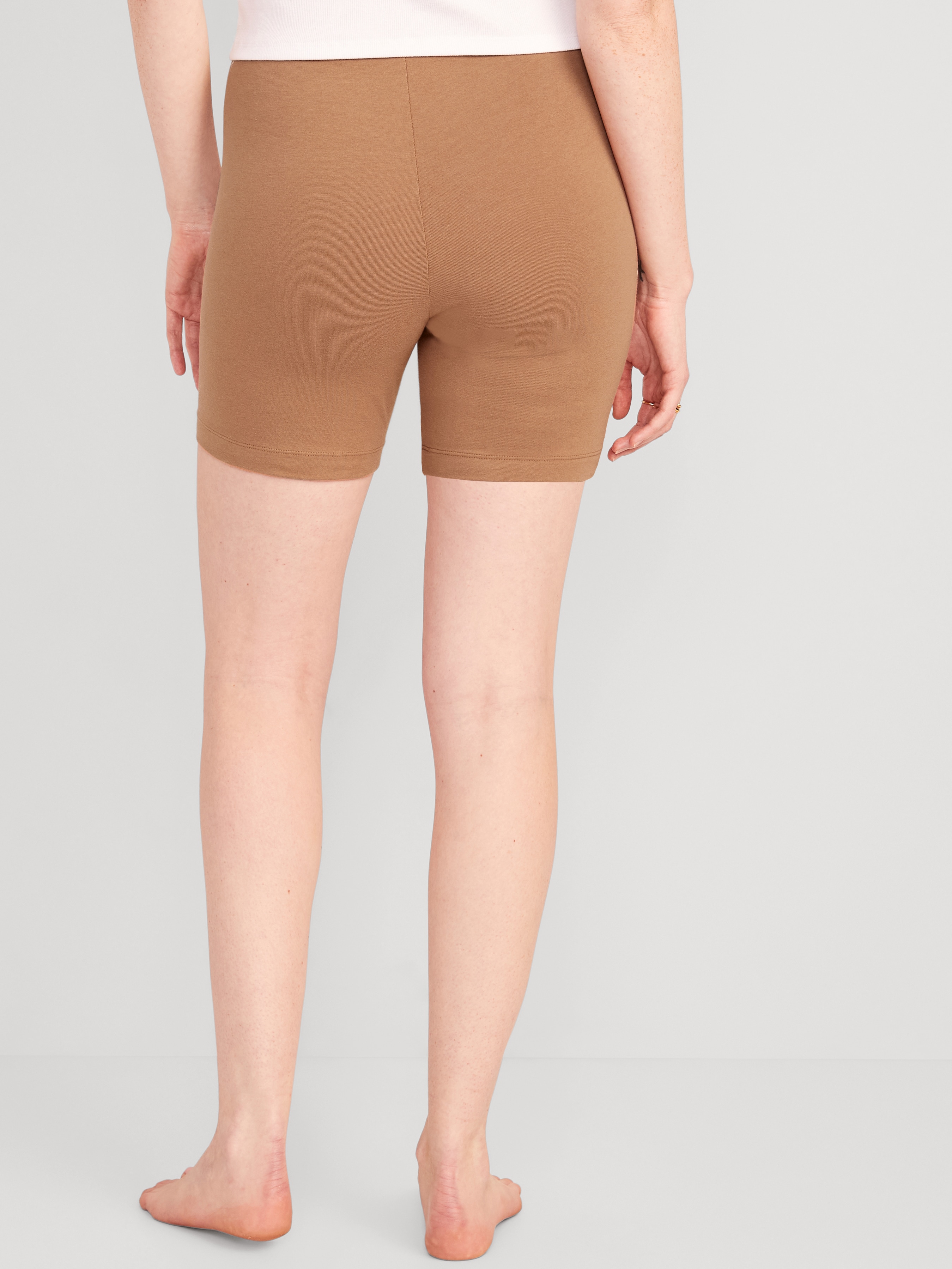 High-Waisted Cotton Biker Shorts -- 6-inch inseam - Cocoa Mocha - 2