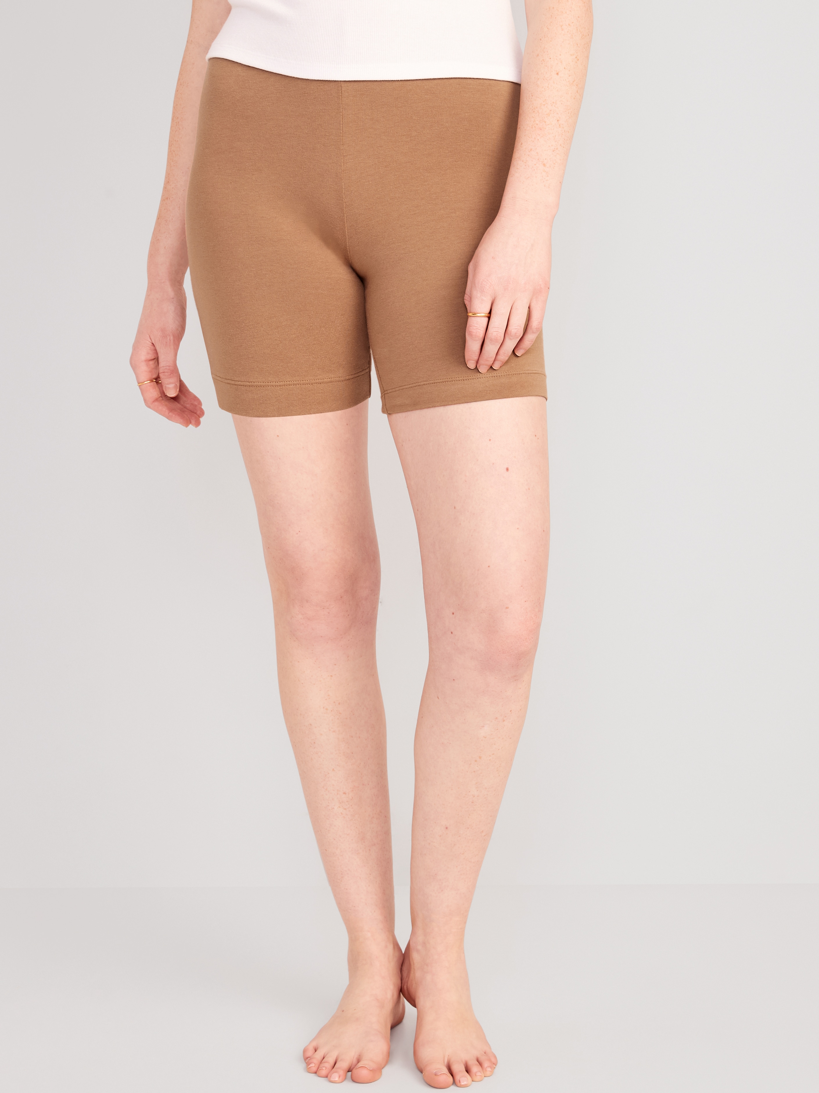 High-Waisted Cotton Biker Shorts -- 6-inch inseam - Cocoa Mocha - 1