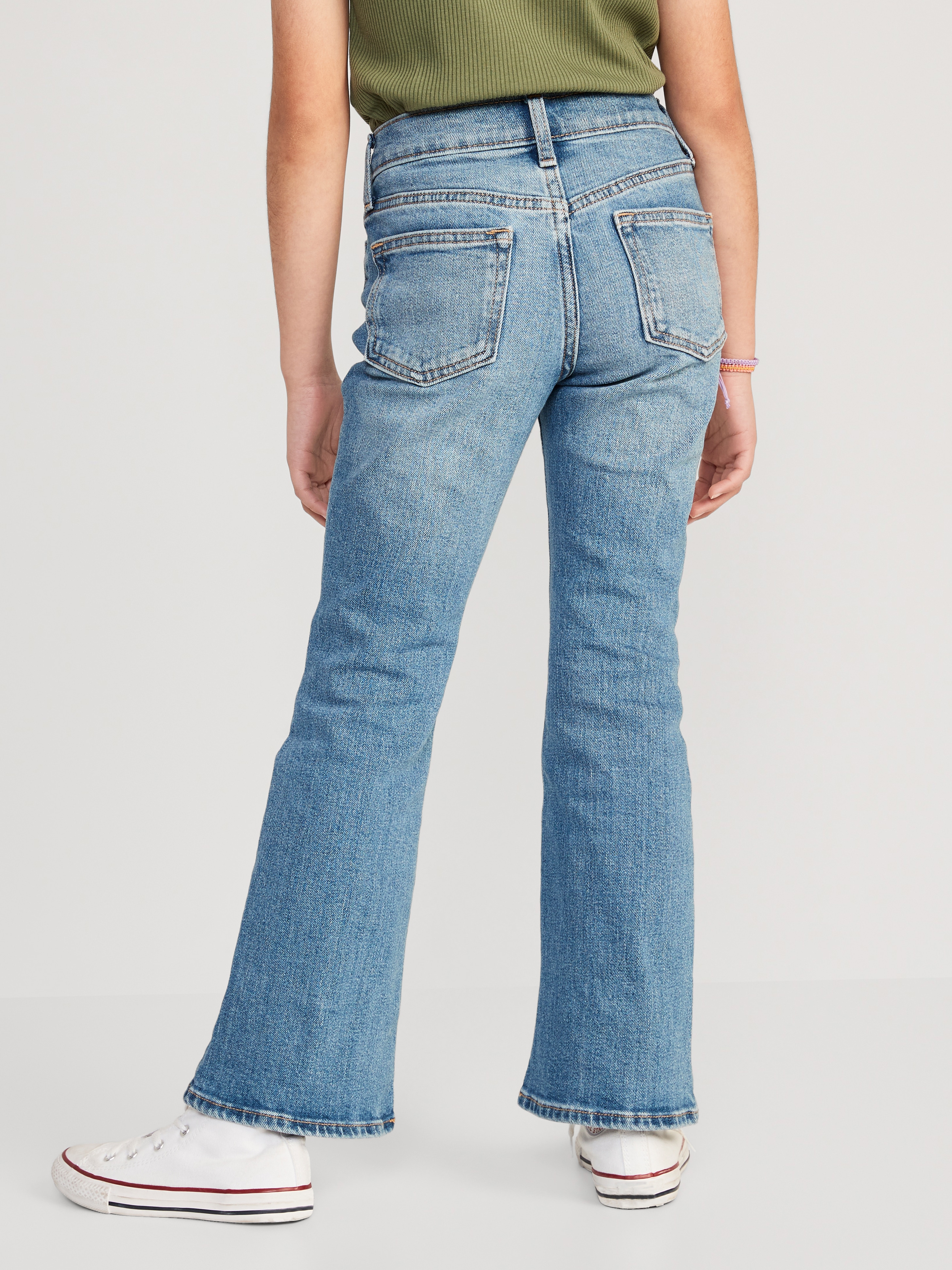 Printed High-Waisted Flare-Leg Jeans for Girls - Light Wash - 2