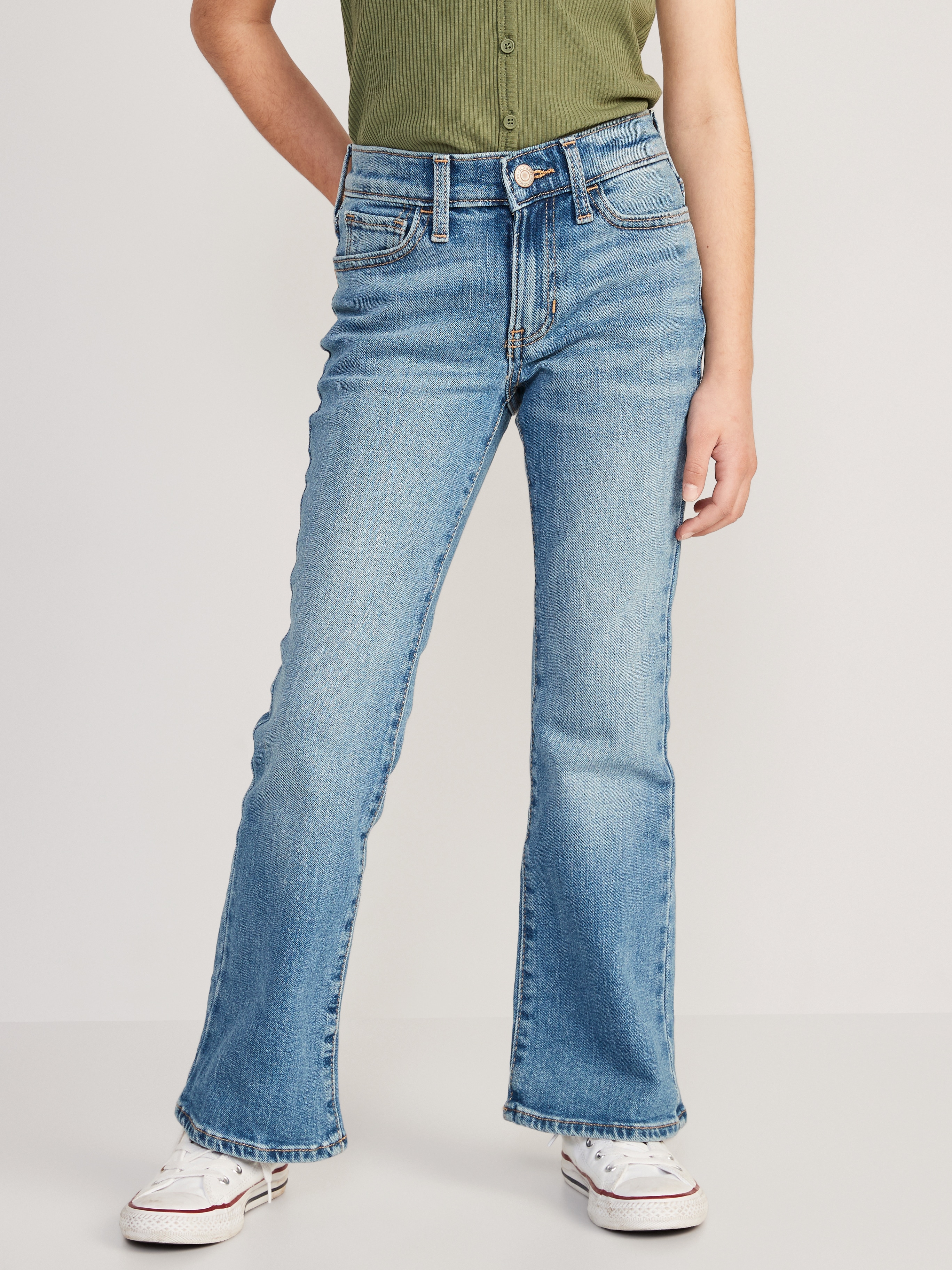 Printed High-Waisted Flare-Leg Jeans for Girls - Light Wash - 1