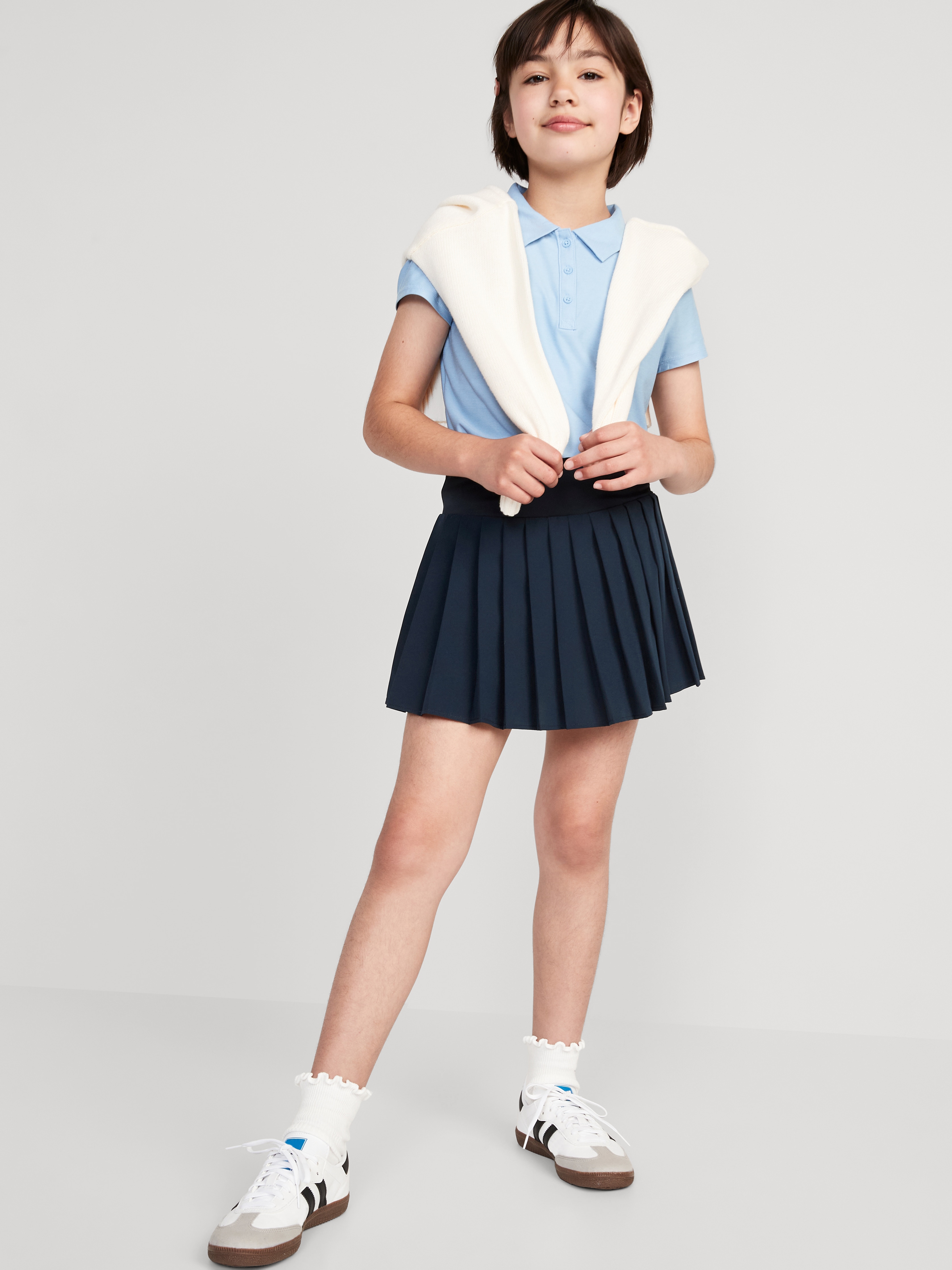 High-Waisted Pleated Performance Skort for Girls - In the Navy - 3