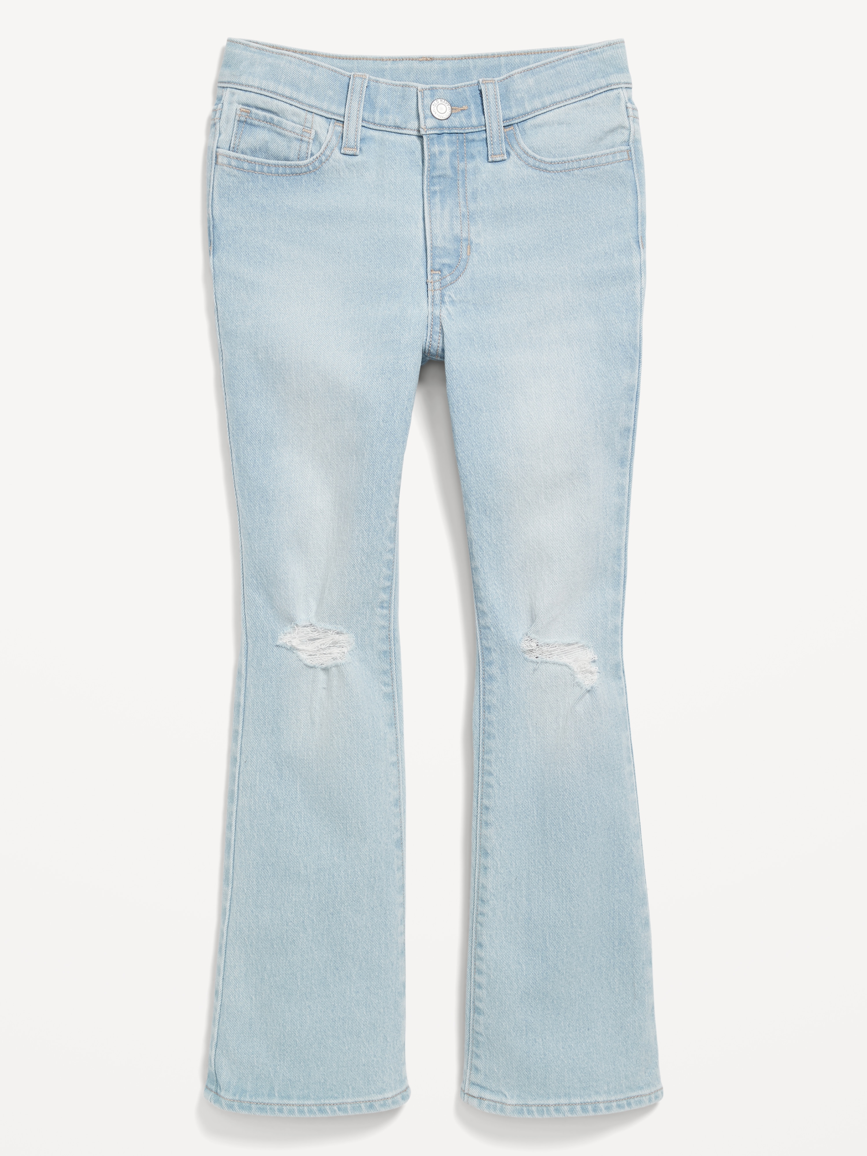 Printed High-Waisted Flare-Leg Jeans for Girls - Light Wash - 4