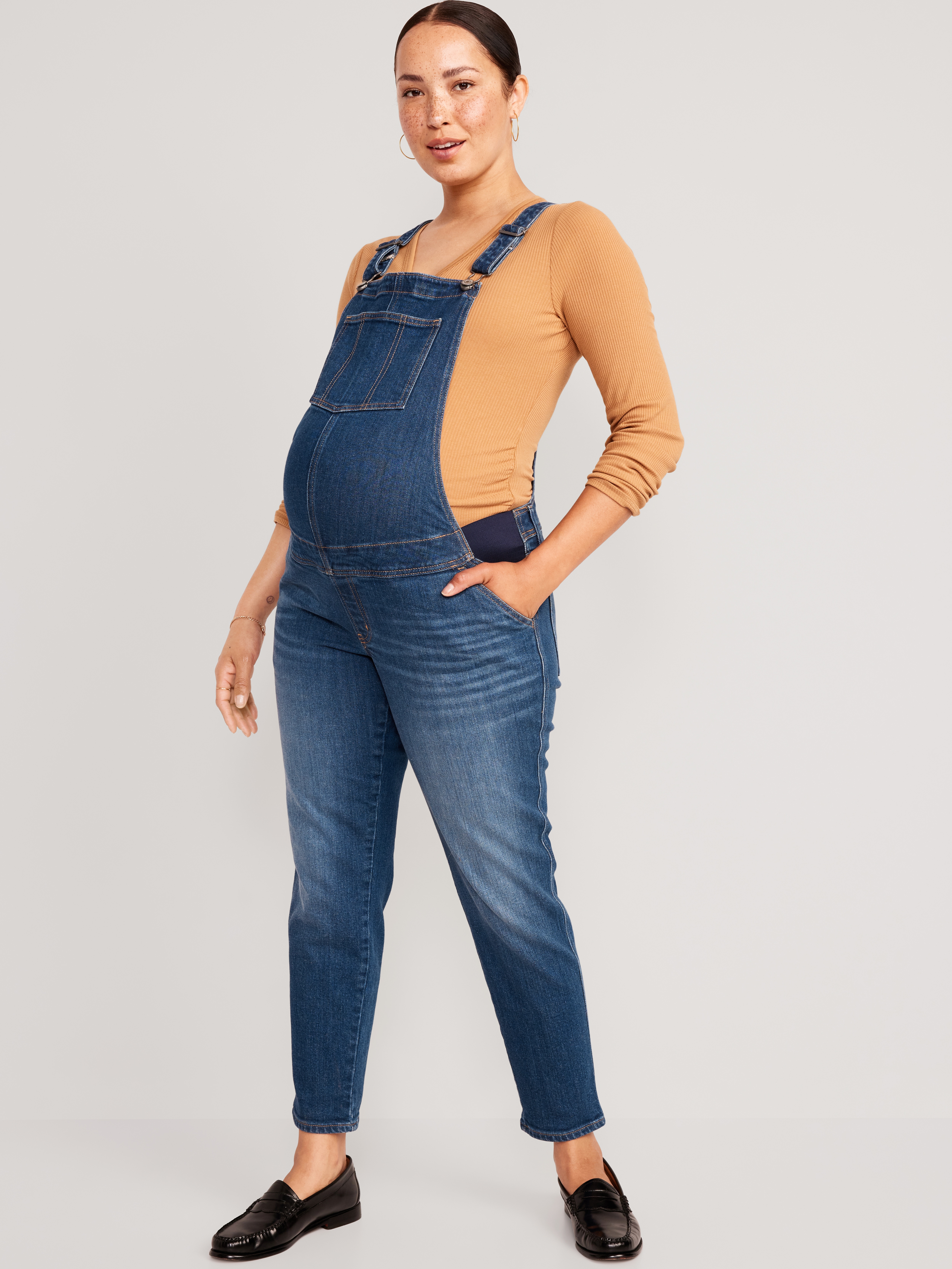 Maternity Side-Panel OG Straight Jean Overalls - Myrtle - 1