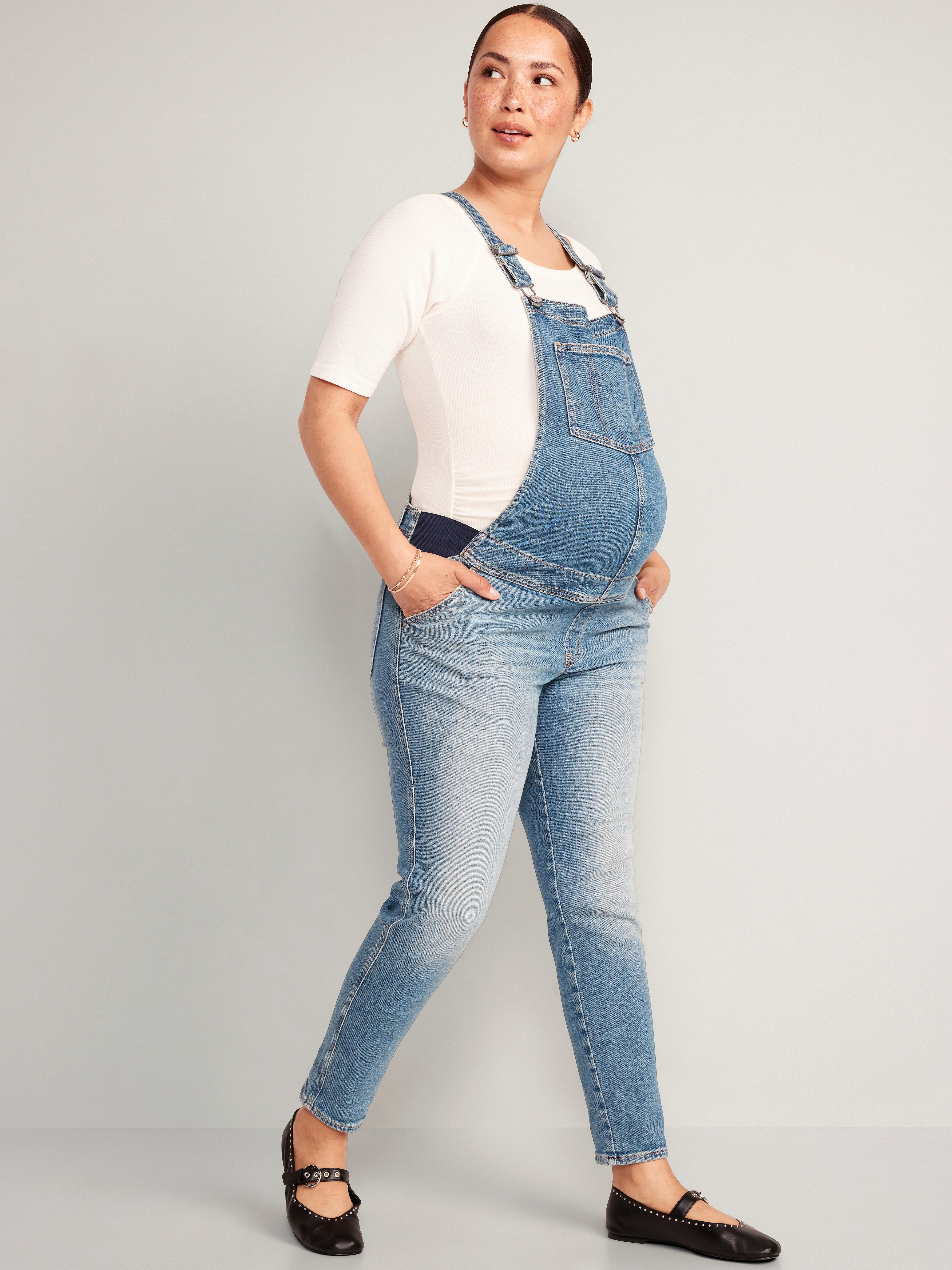 Maternity Side-Panel OG Straight Jean Overalls - Joni - 1