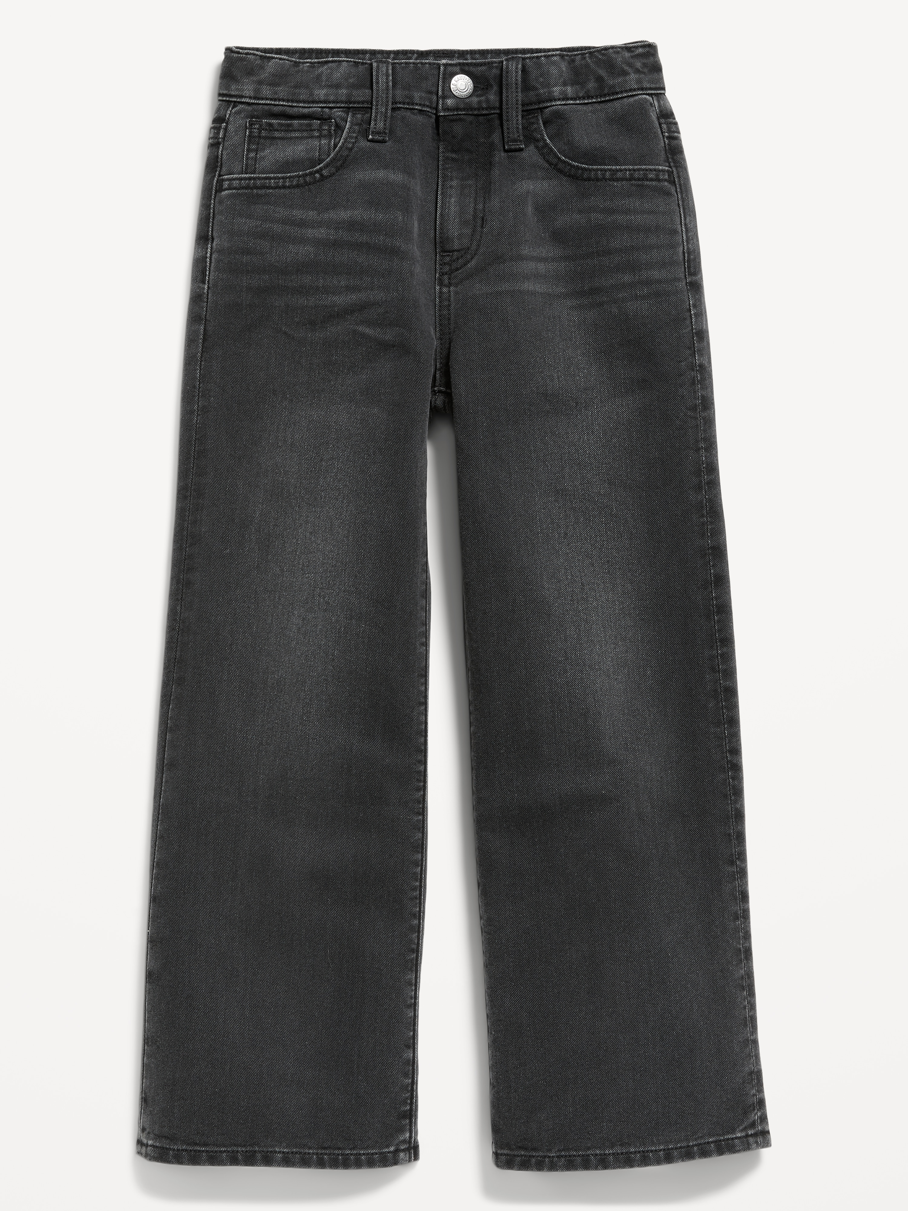 Printed High-Waisted Baggy Wide-Leg Jeans for Girls - Black Rinse - 4