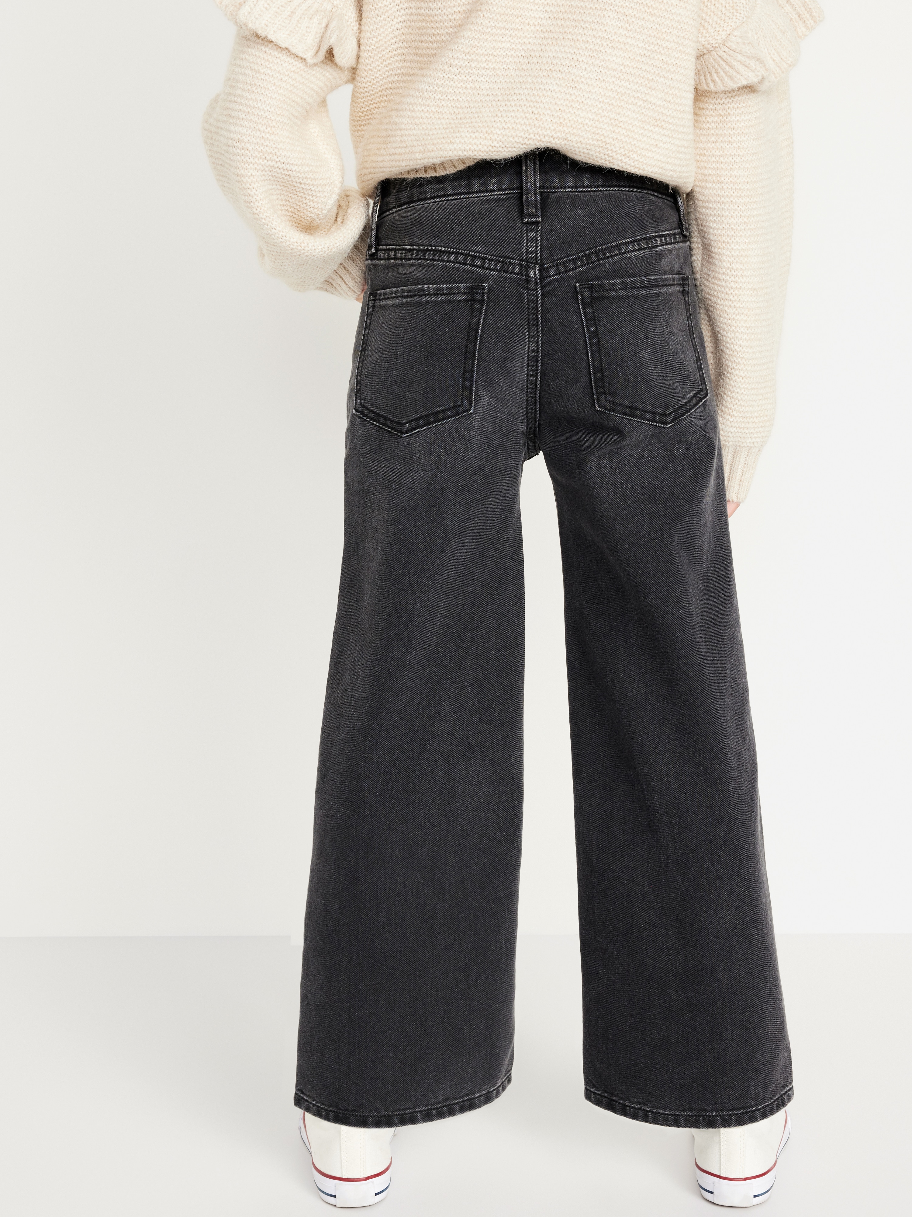 Printed High-Waisted Baggy Wide-Leg Jeans for Girls - Black Rinse - 2