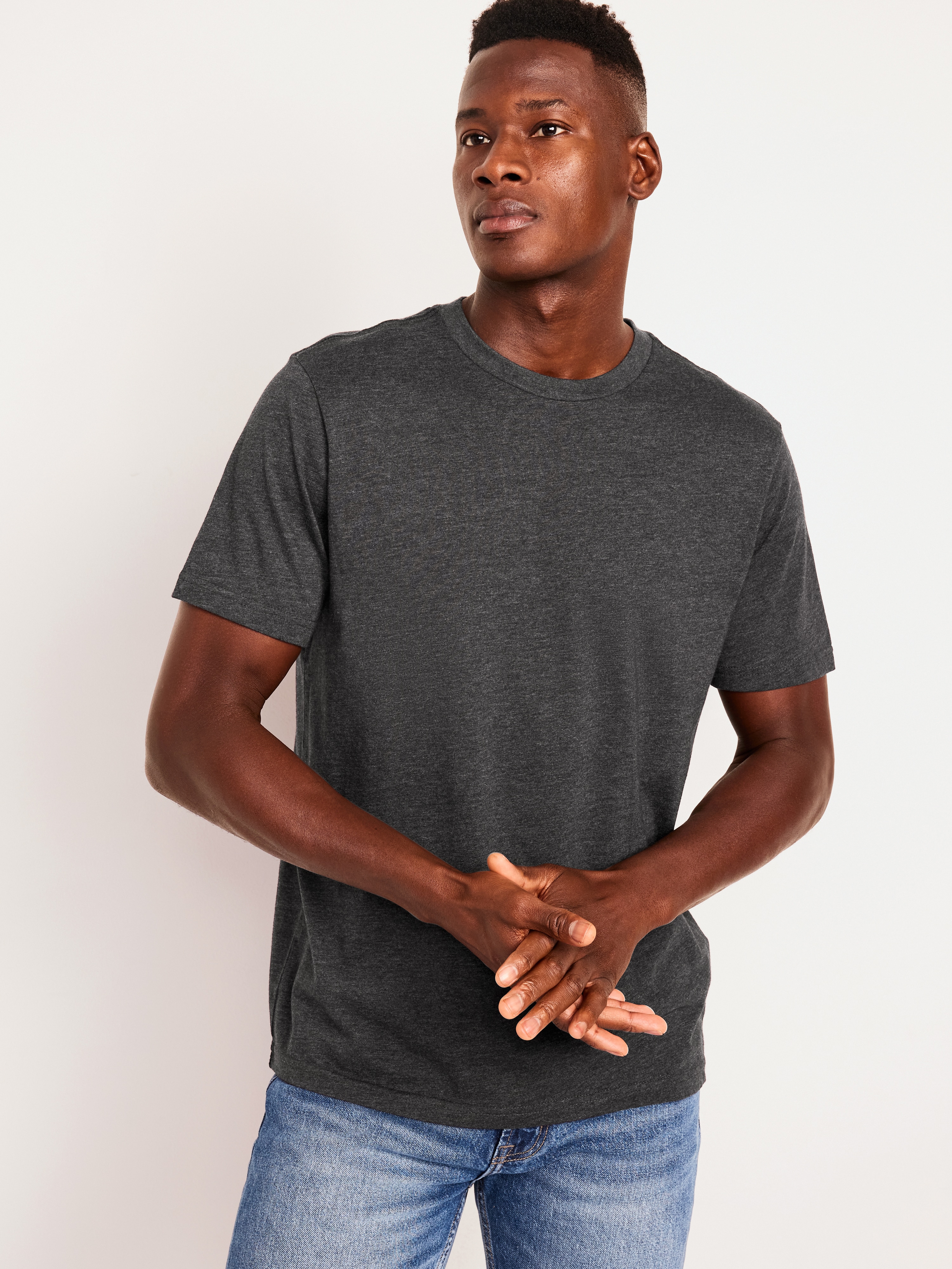 Soft-Washed Crew-Neck Short-Sleeve Tee - Black Jack Heather - 1