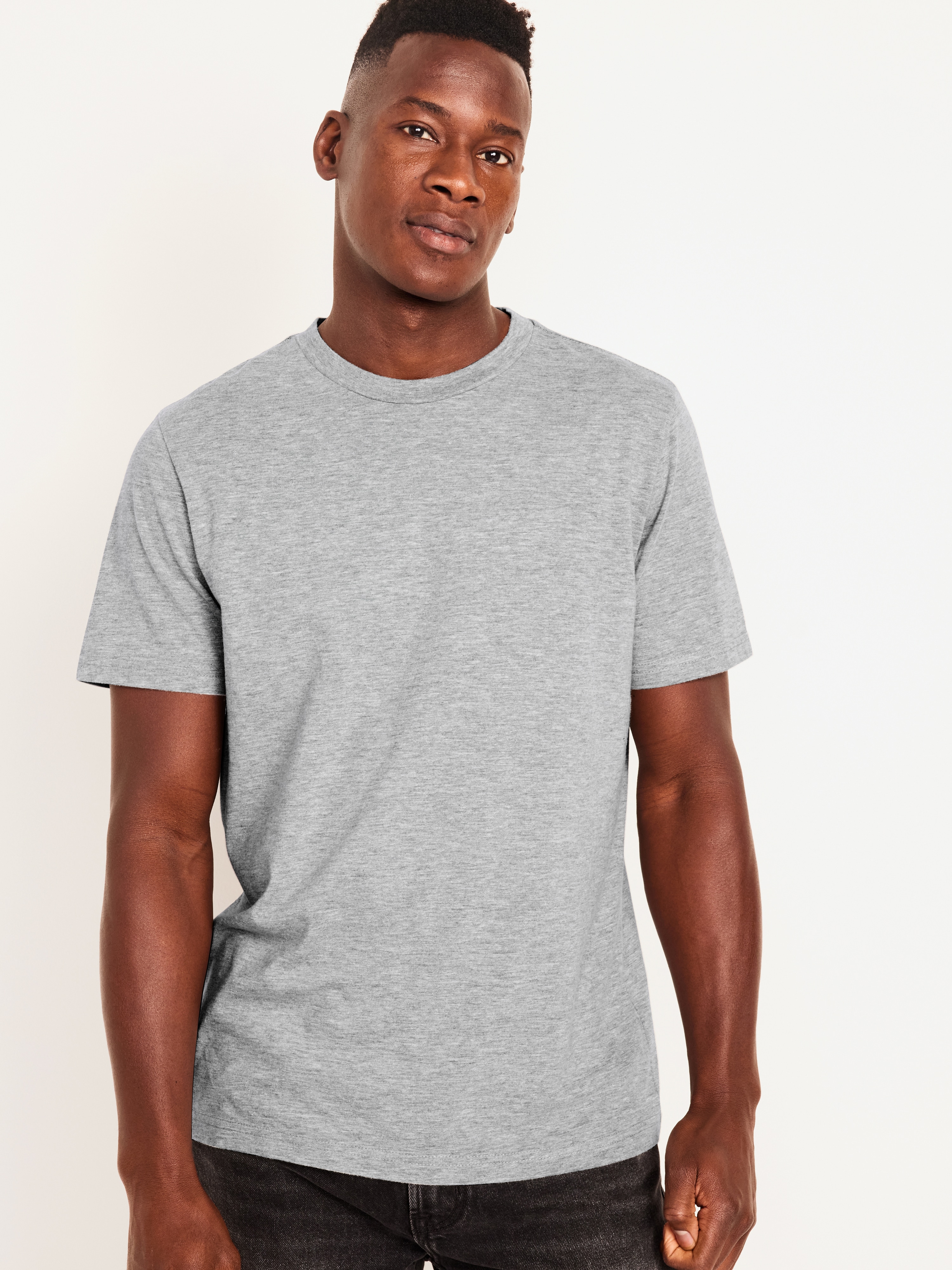 Soft-Washed Crew-Neck Short-Sleeve Tee - Light Gray Heather - 1