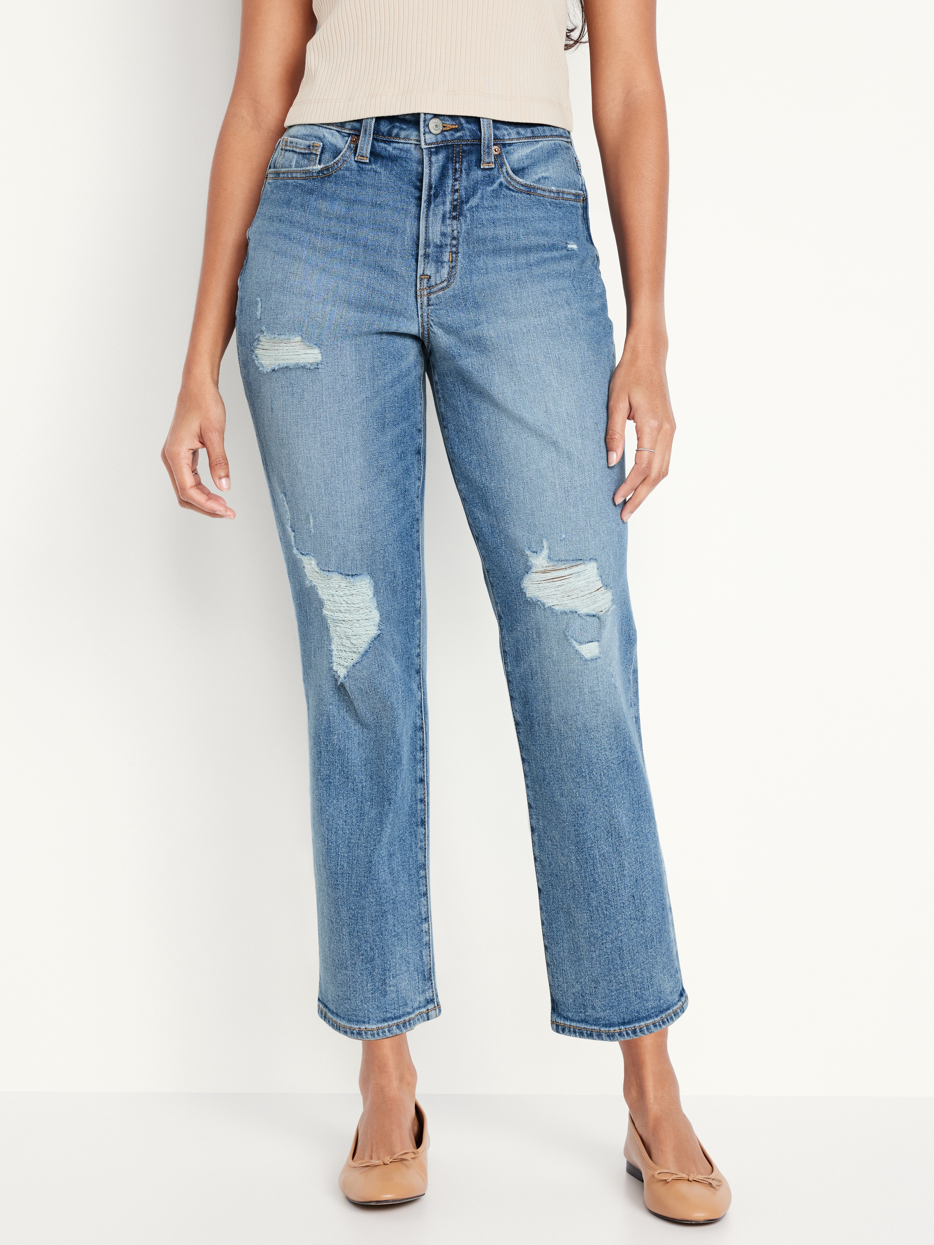Curvy High-Waisted OG Straight Ankle Jeans - Ripped Medium - 1