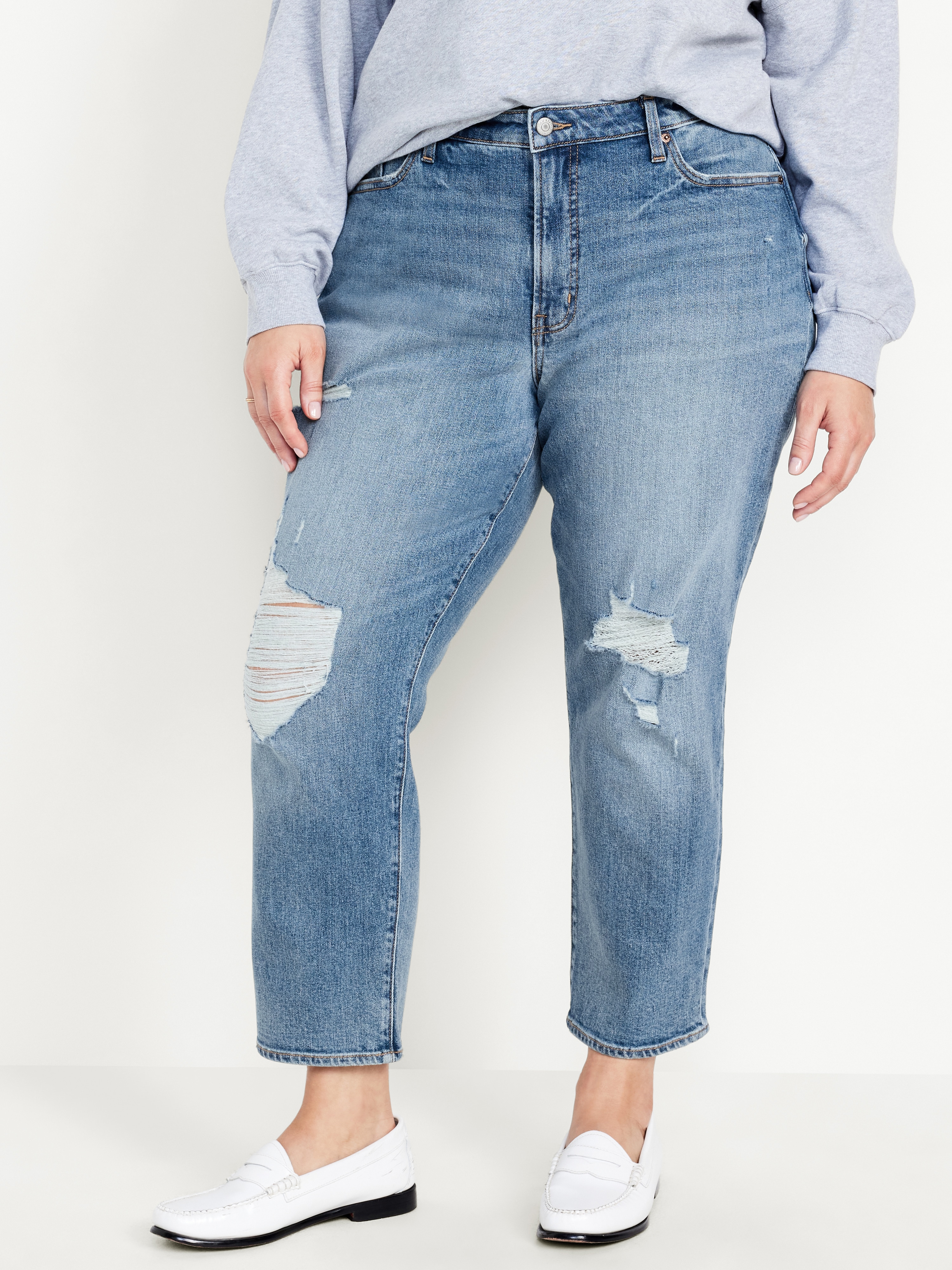 Curvy High-Waisted OG Straight Ankle Jeans - Ripped Medium - 6