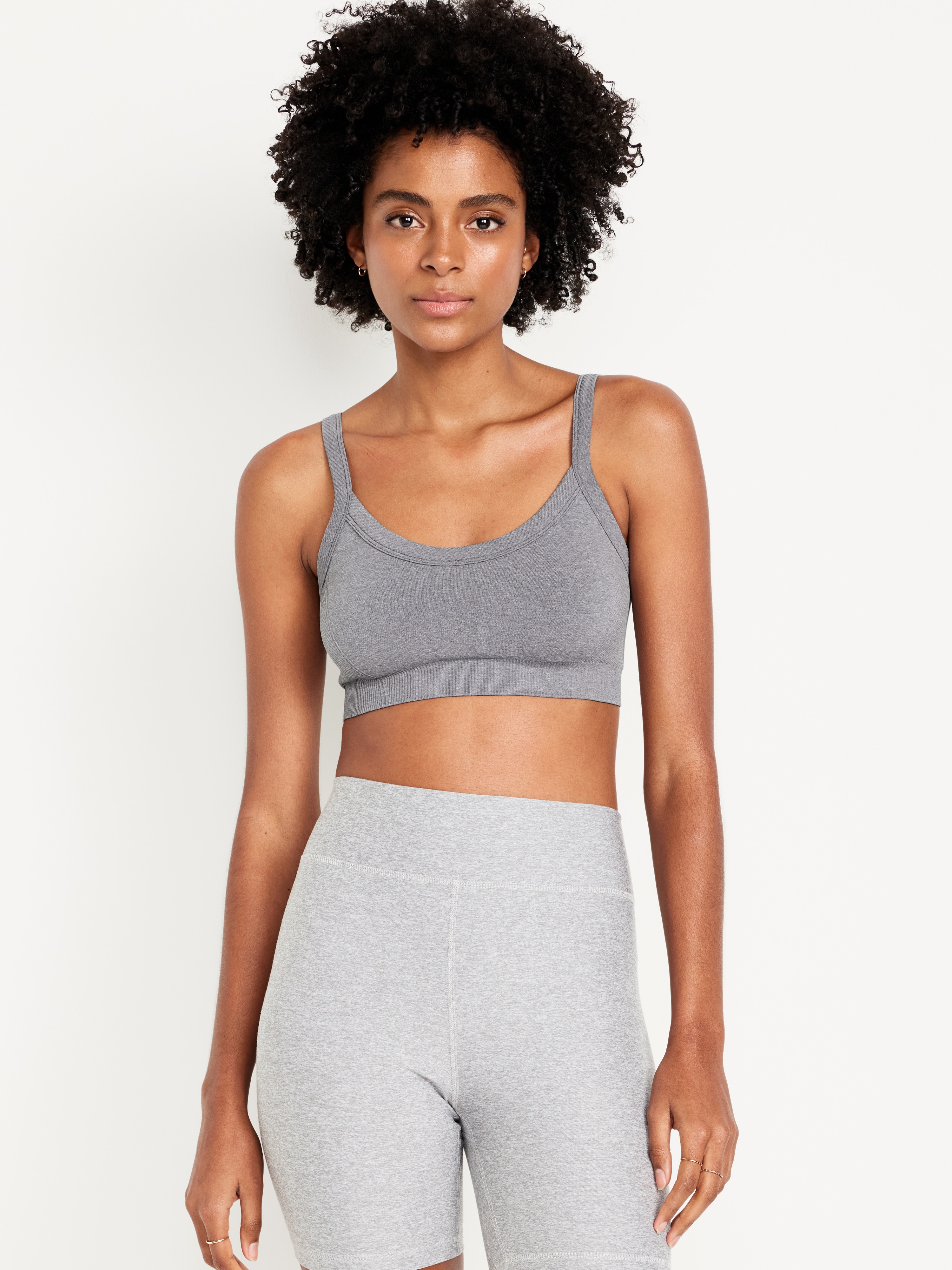 Light Support Fluid Seamless Ribbed Sports Bra - Heather Gray - 1