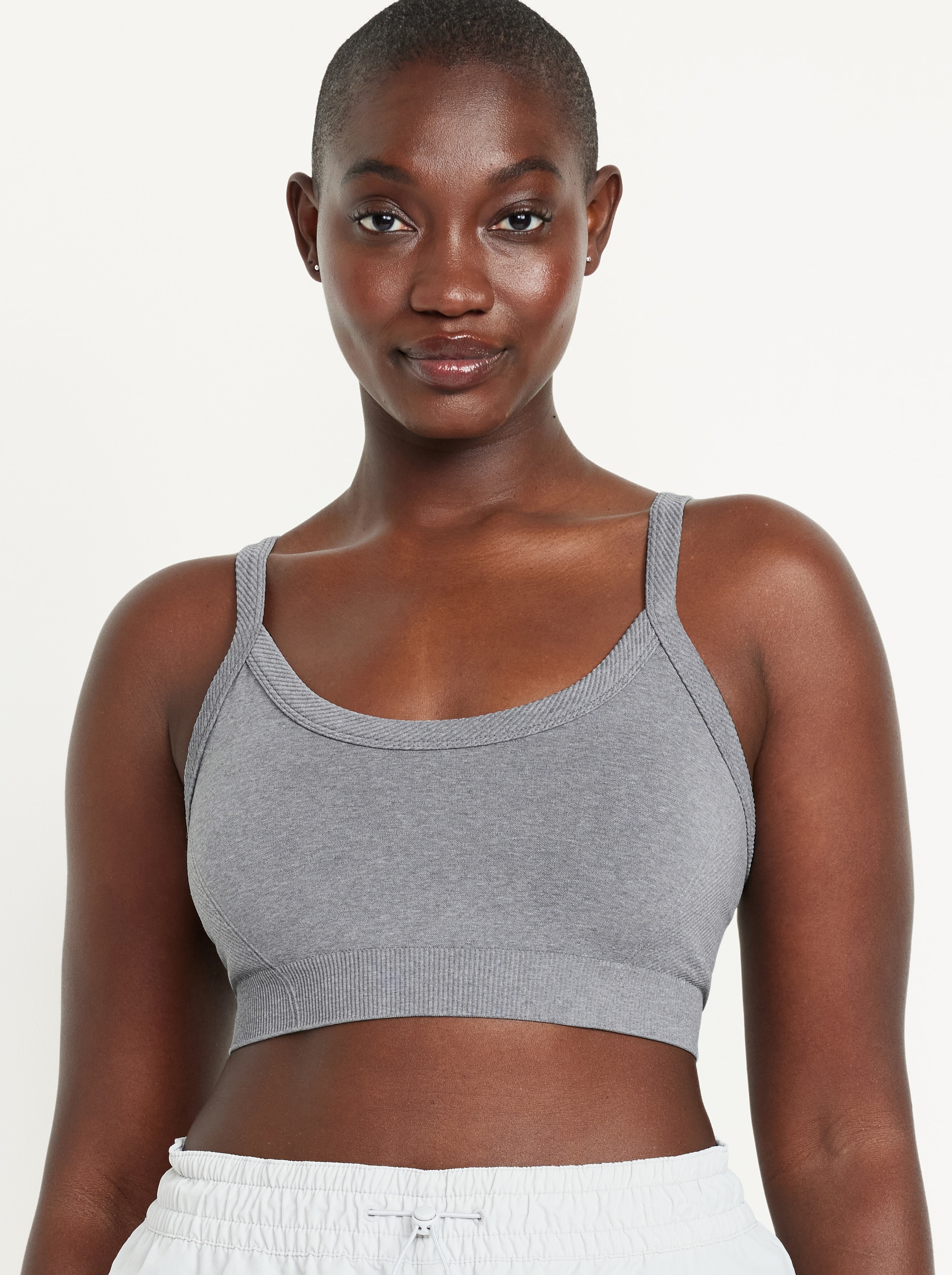 Light Support Fluid Seamless Ribbed Sports Bra - Heather Gray - 5