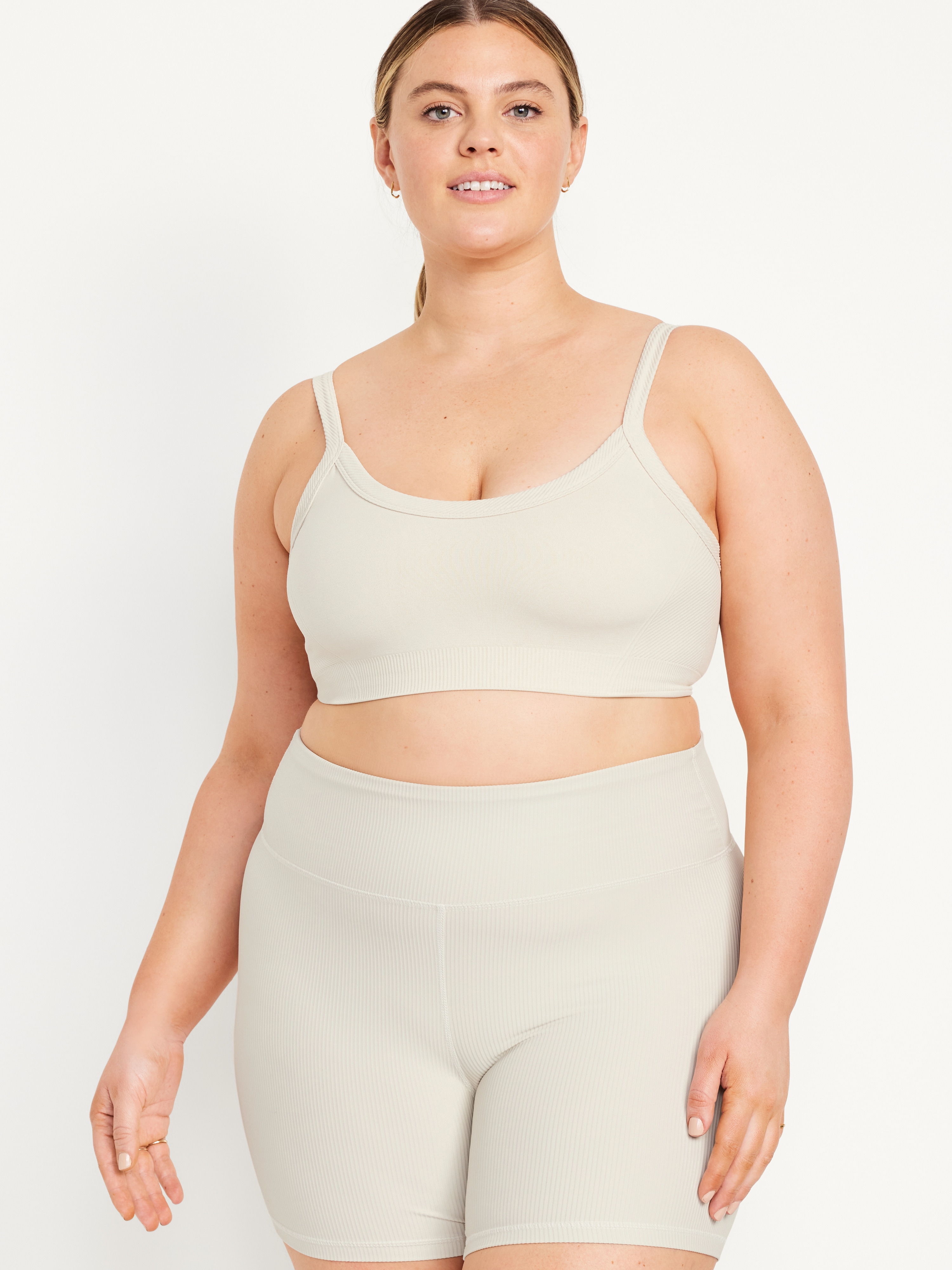 Light Support Fluid Seamless Ribbed Sports Bra - Wish Bone - 7