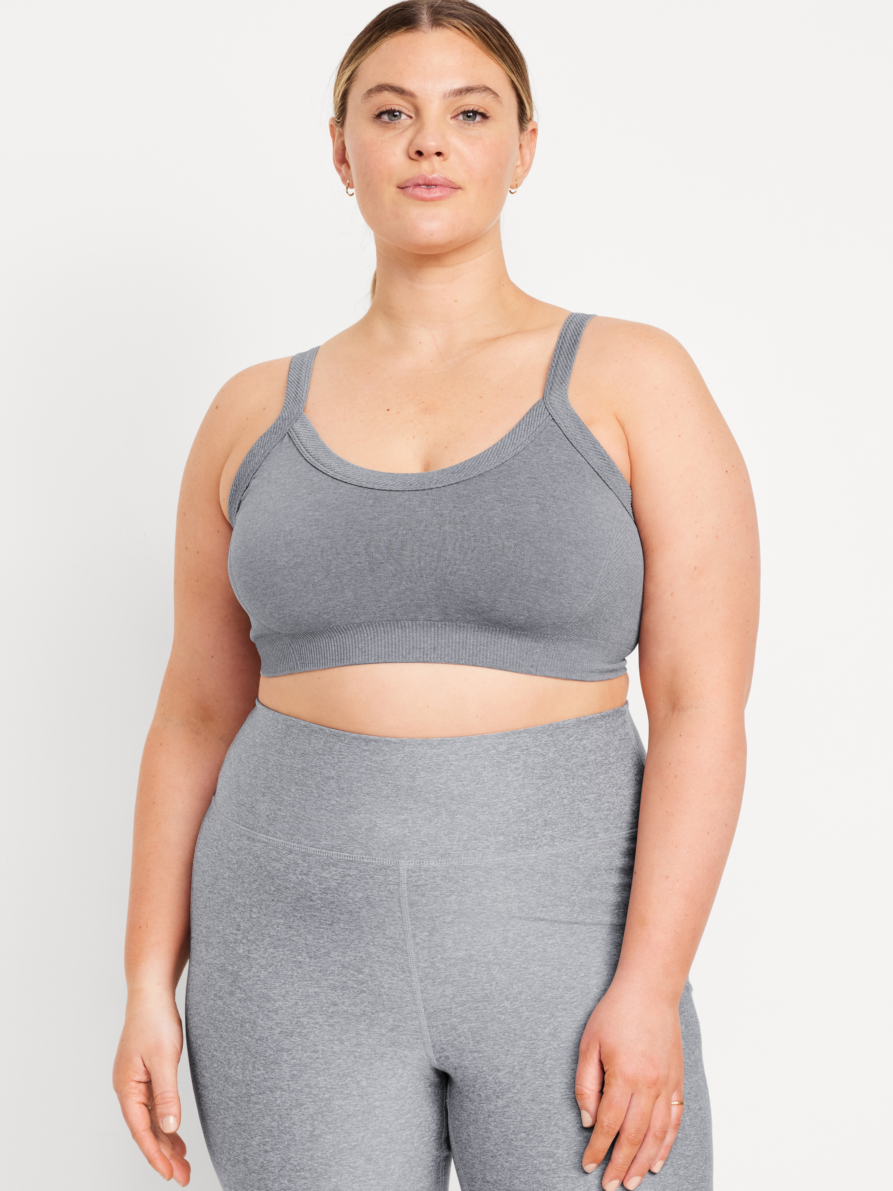 Light Support Fluid Seamless Ribbed Sports Bra - Heather Gray - 7