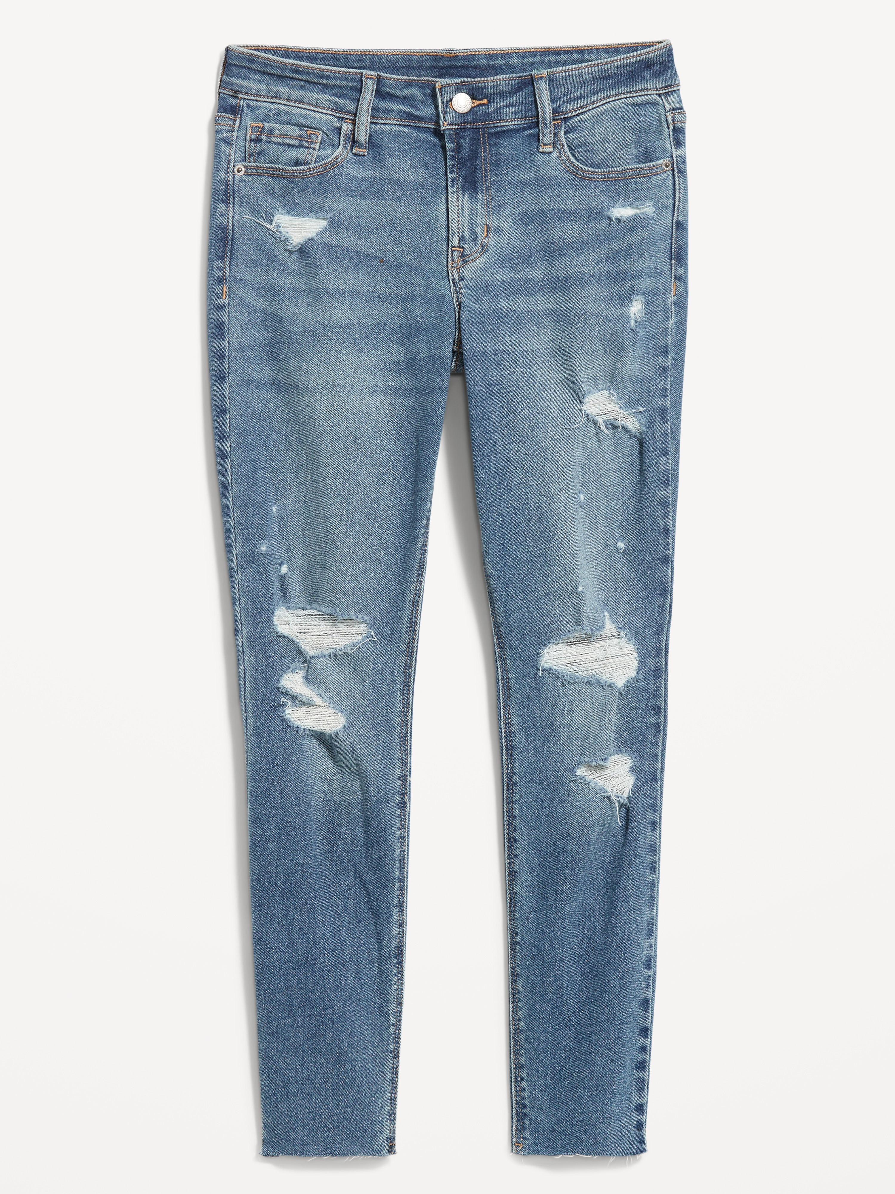 Mid-Rise Rockstar Super-Skinny Jeans - Ripped Medium Wash - 4