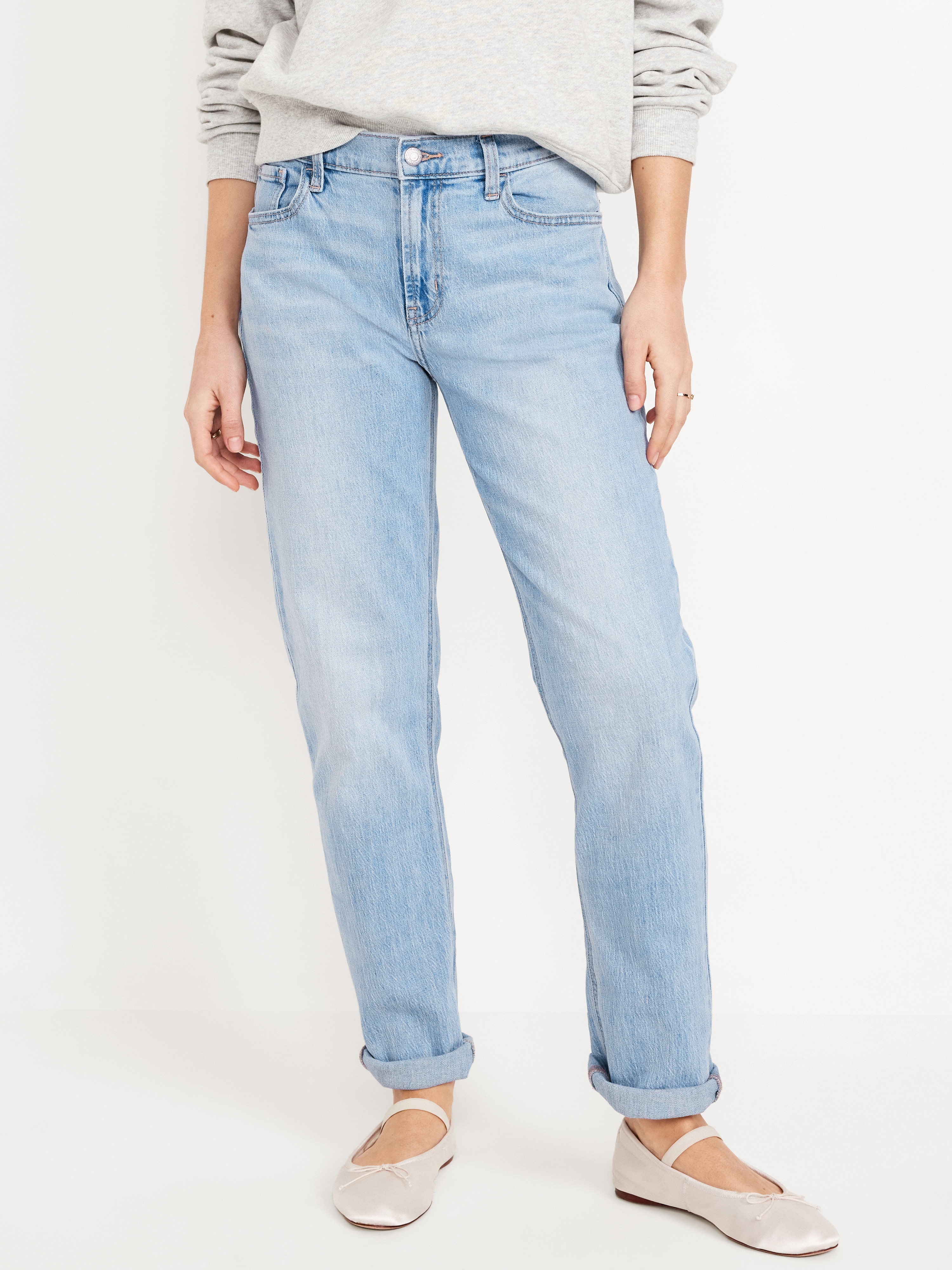 Mid-Rise Wow Boyfriend Straight Jeans - Light Wash - 9